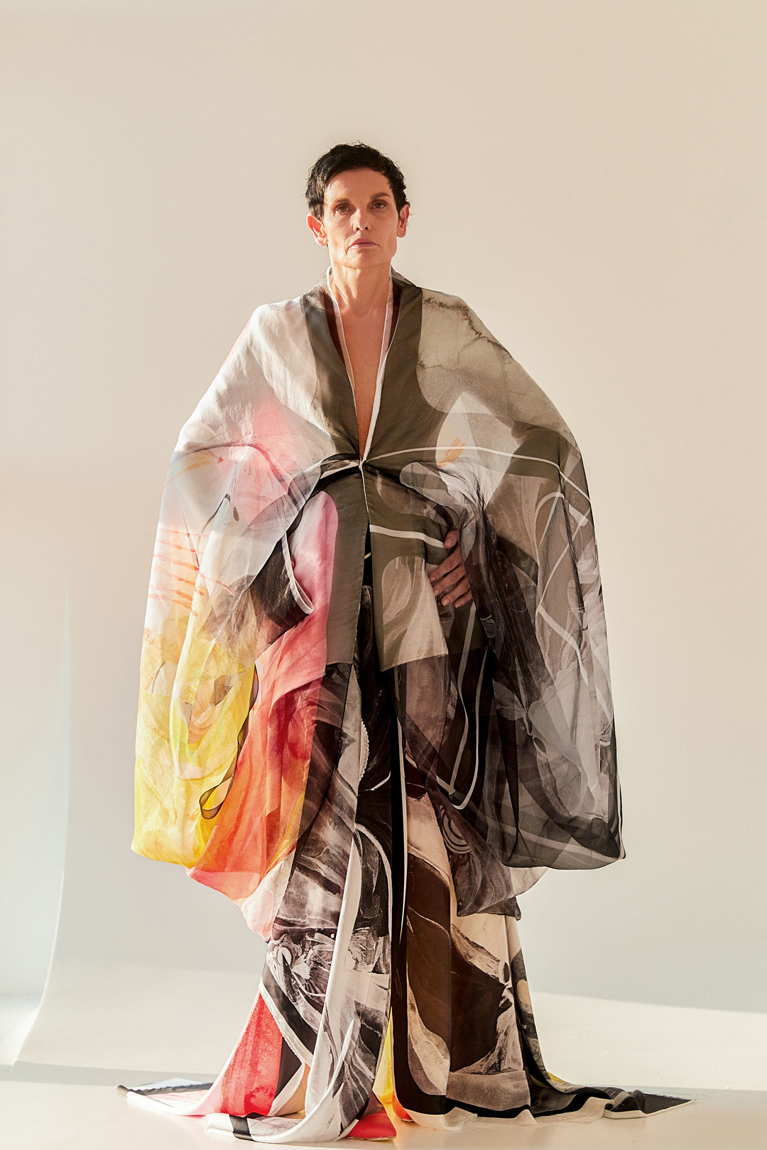 Layered Organza Gown-Set: Long Jacket & Skirt