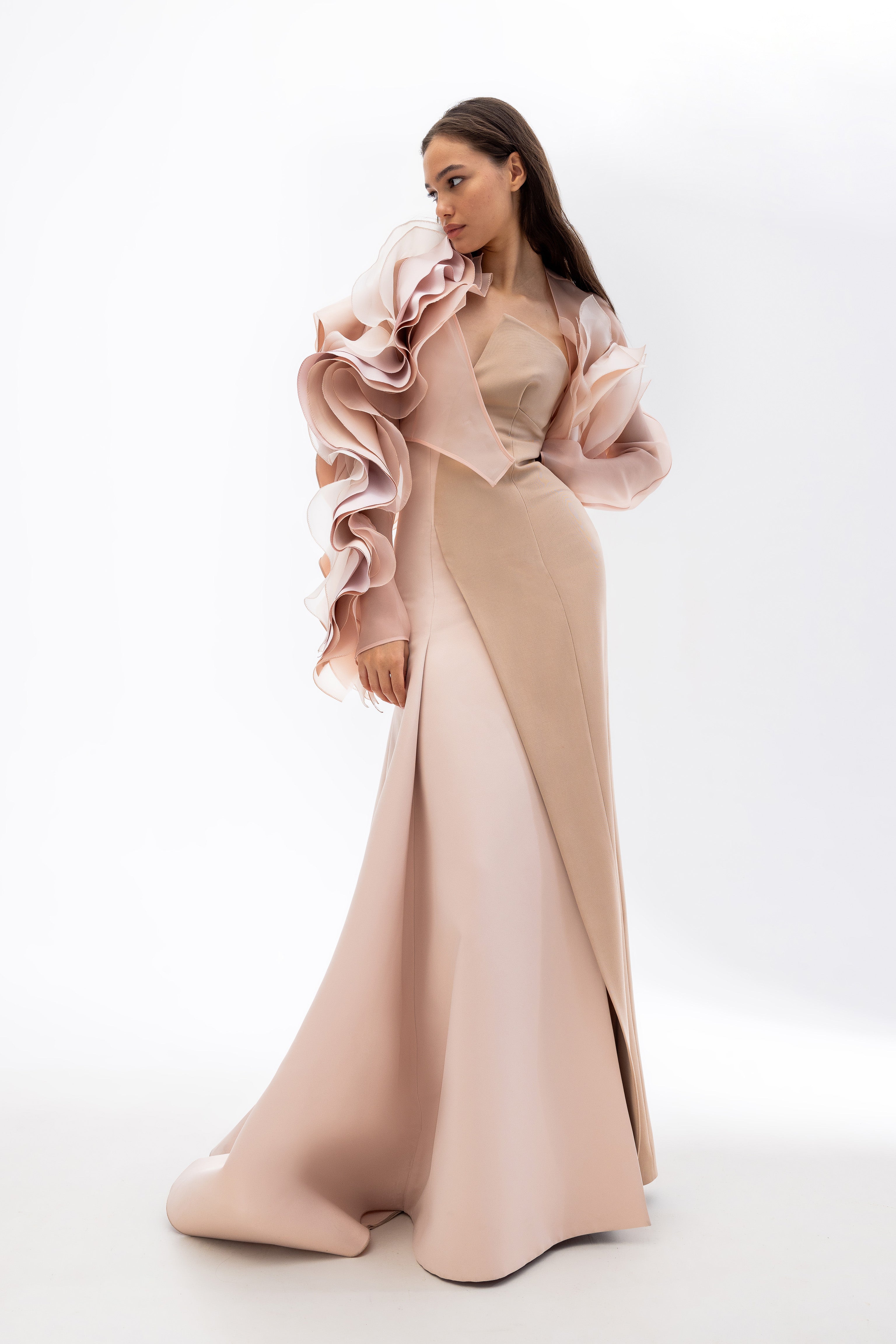 Sculptural gown + bolero