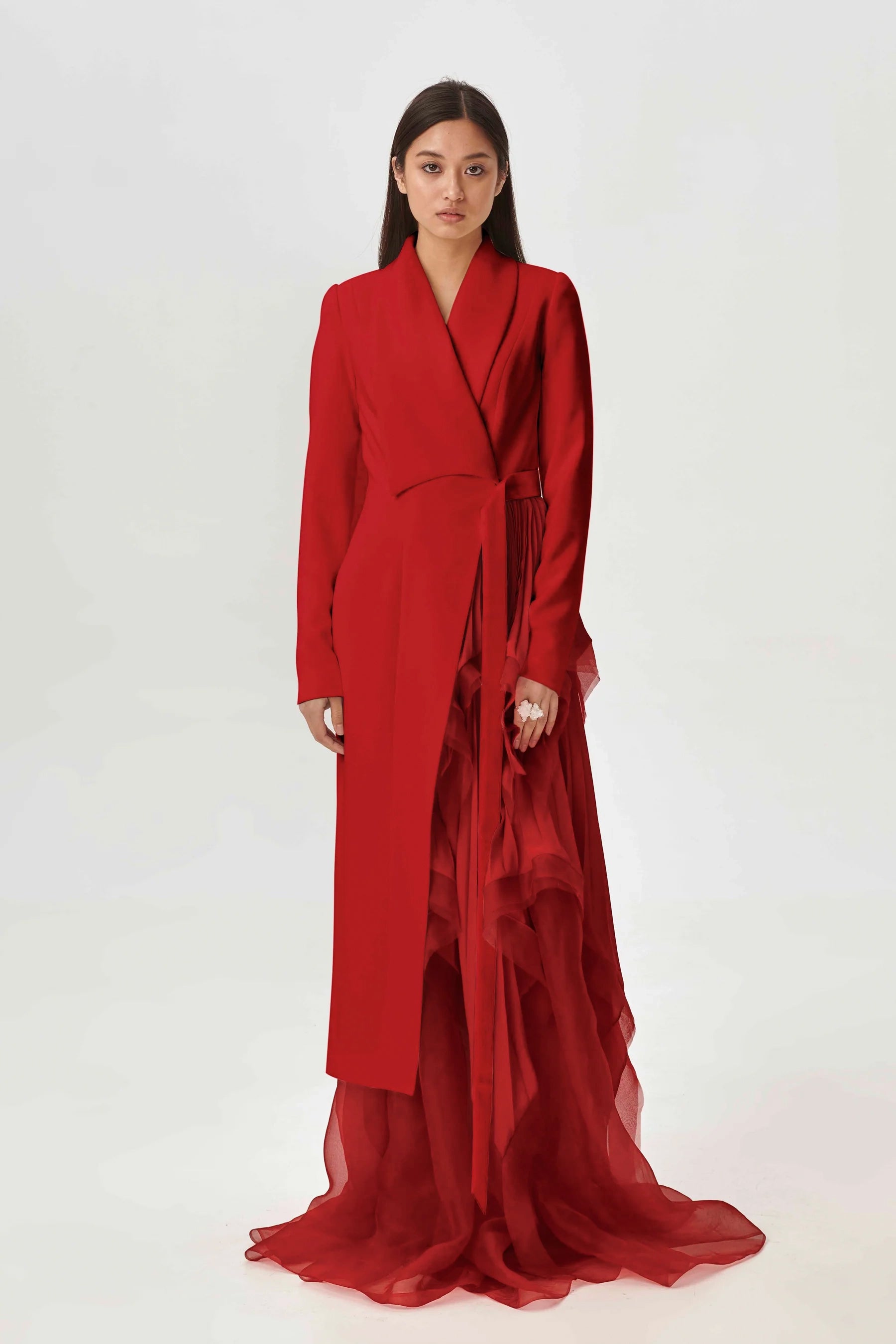 Apache collar gown with sheer organza layers
