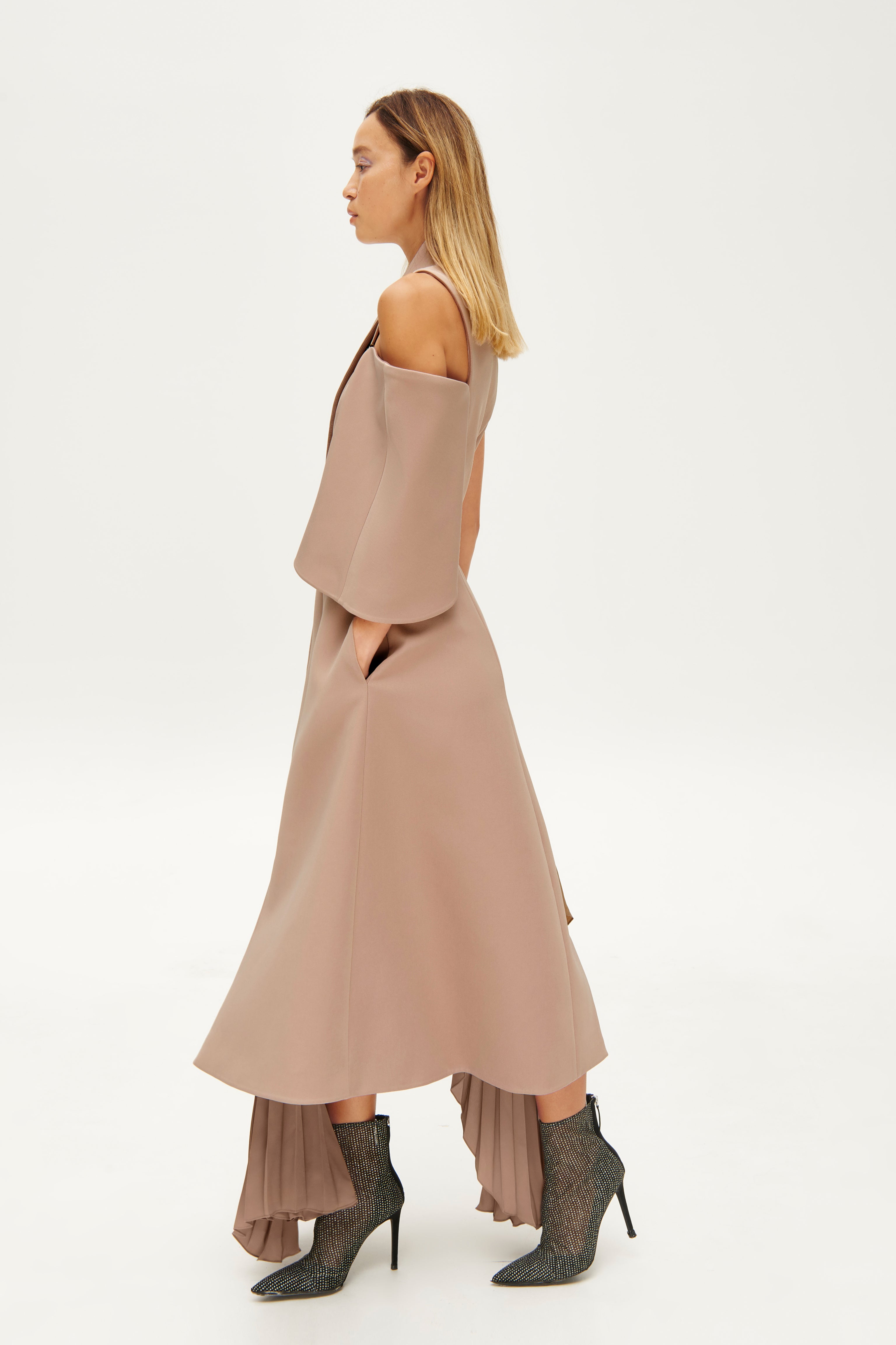 Asymmetric pleated side dress
