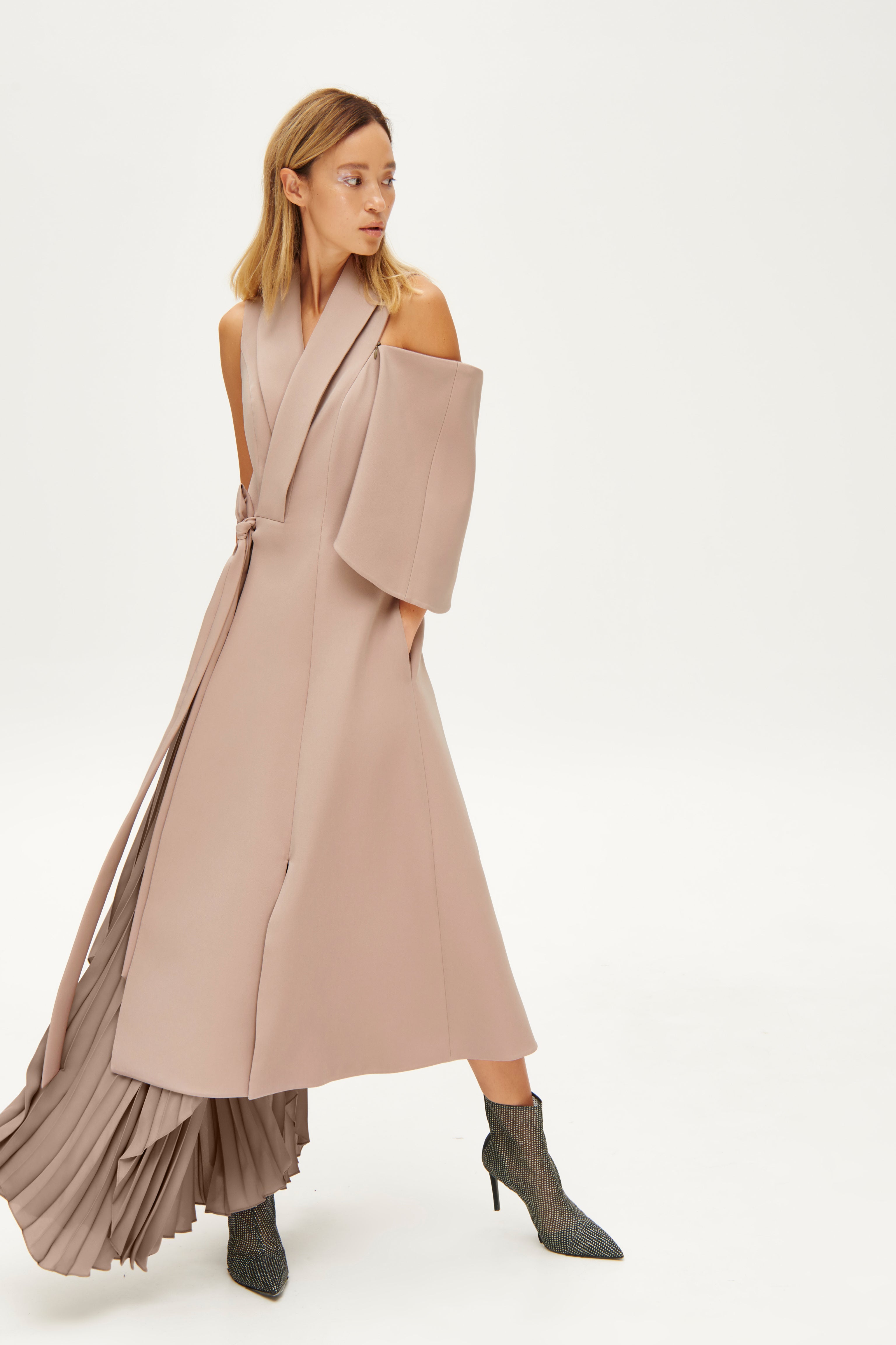Asymmetric pleated side dress