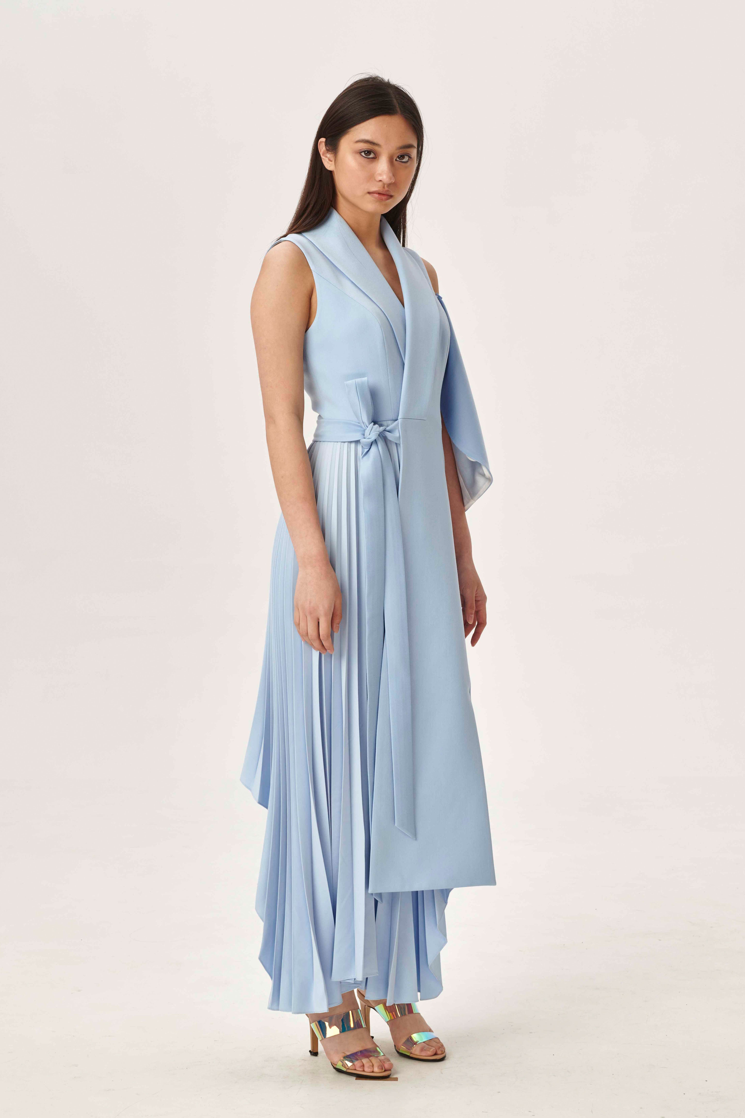 Asymmetric pleated side dress