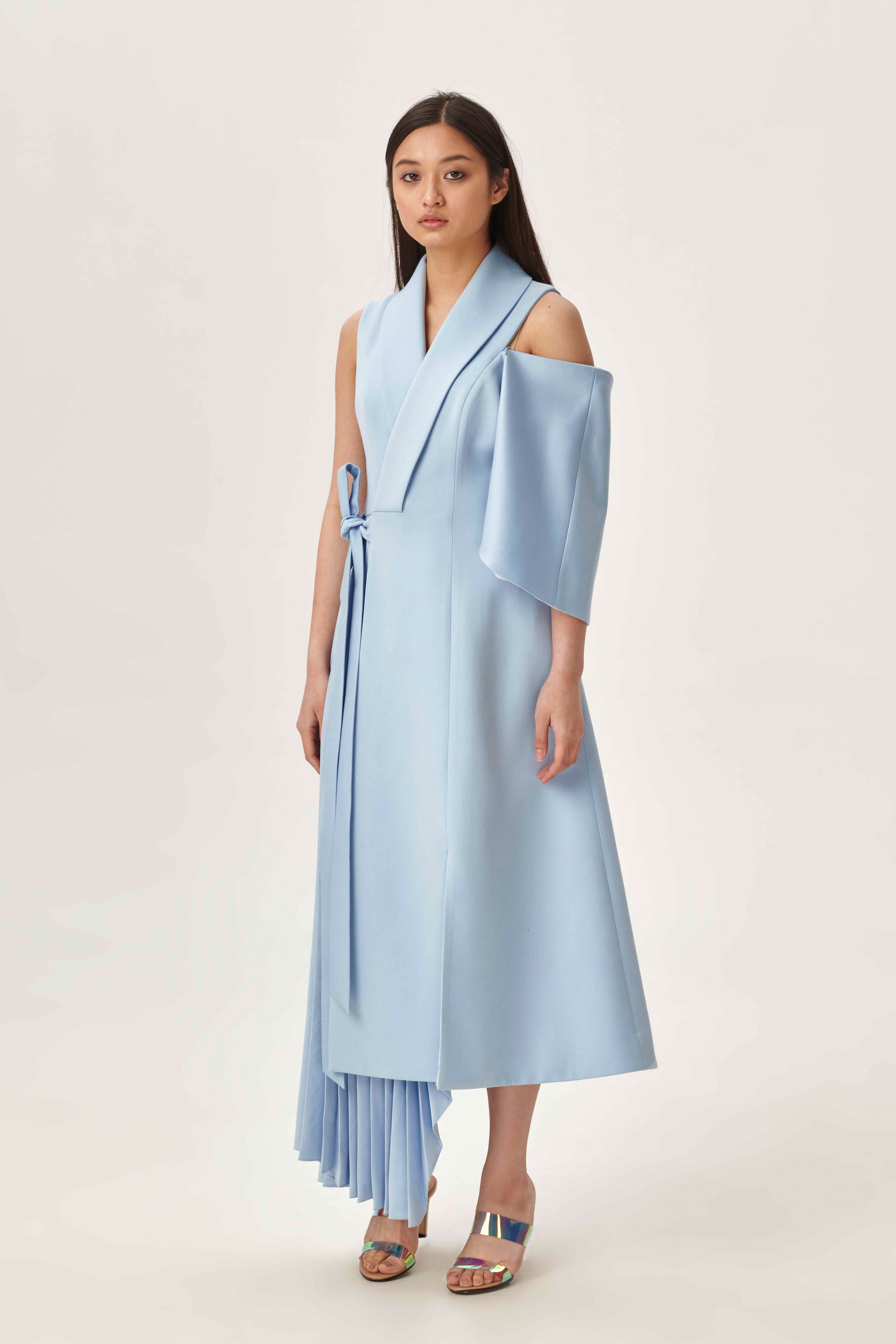 Asymmetric pleated side dress