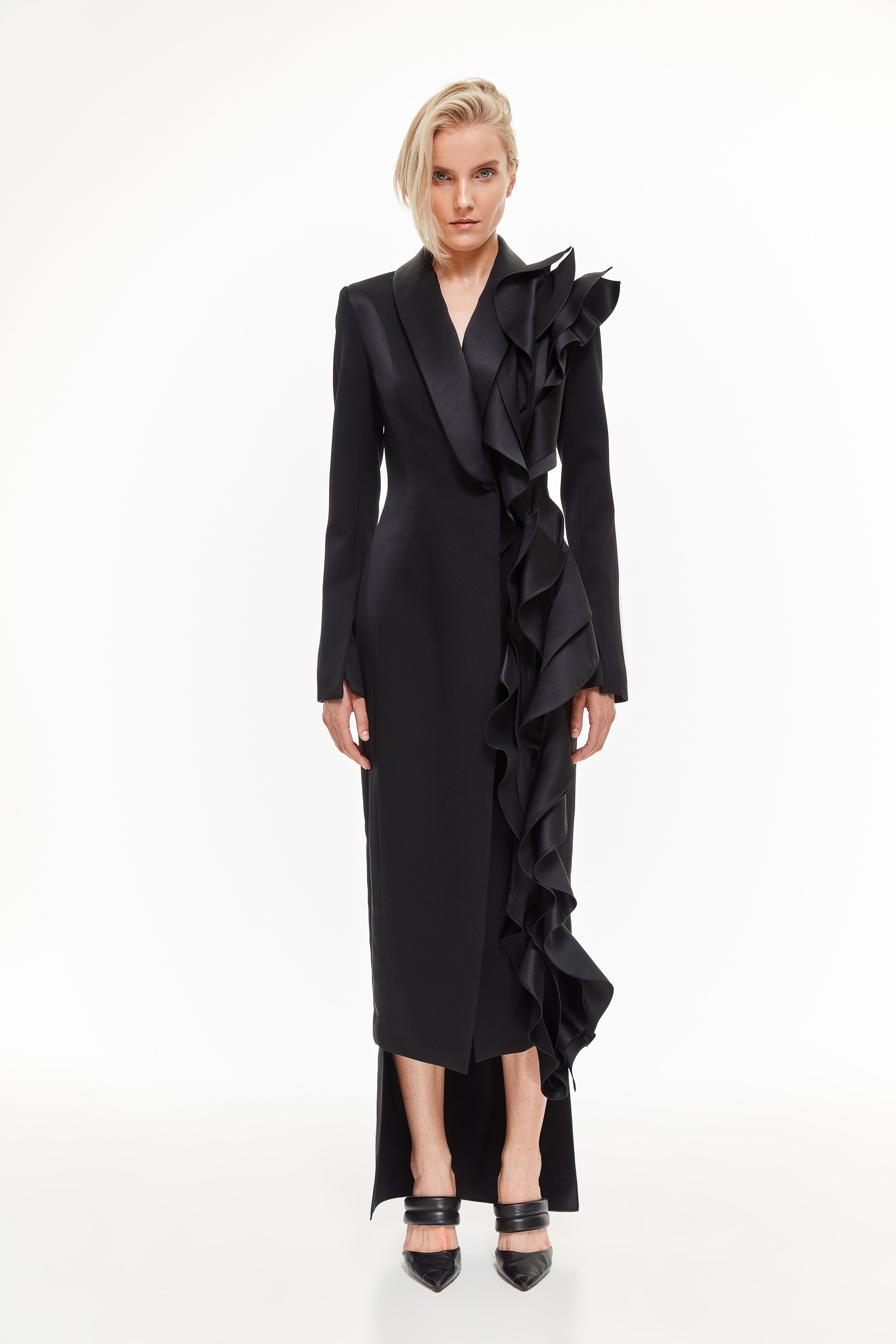 Tuxedo dress with ruffles