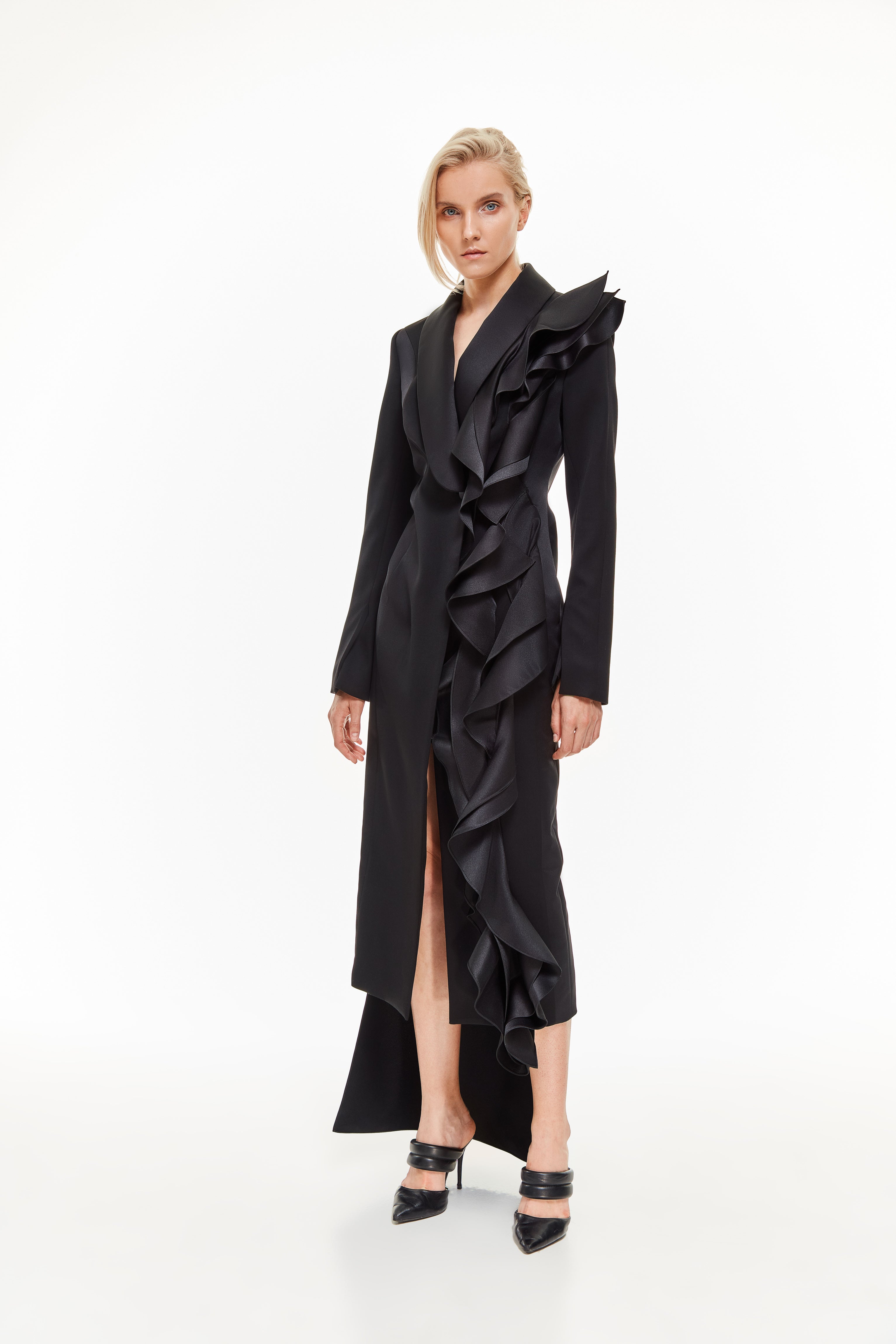 Tuxedo dress with ruffles