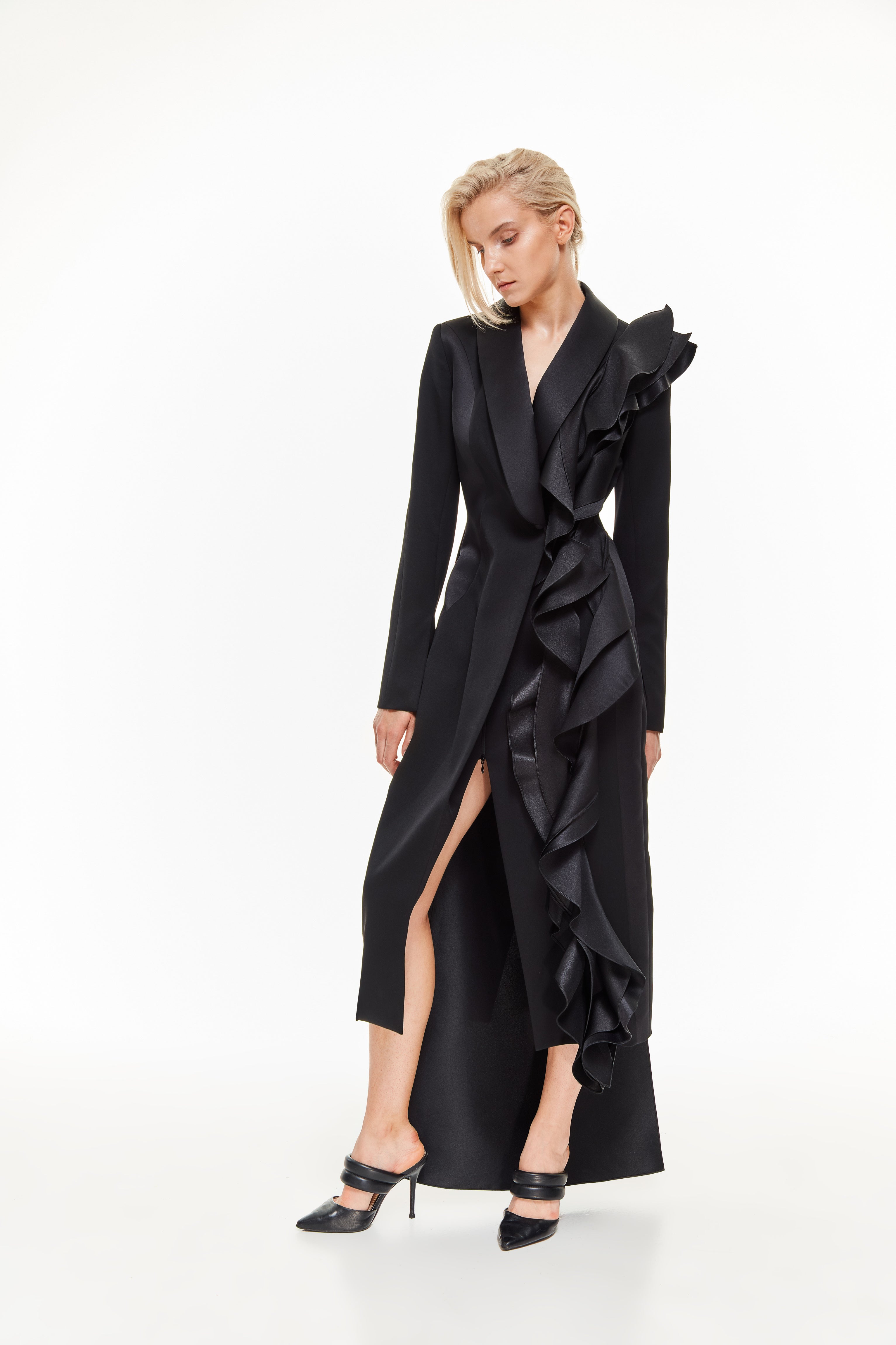 Tuxedo dress with ruffles