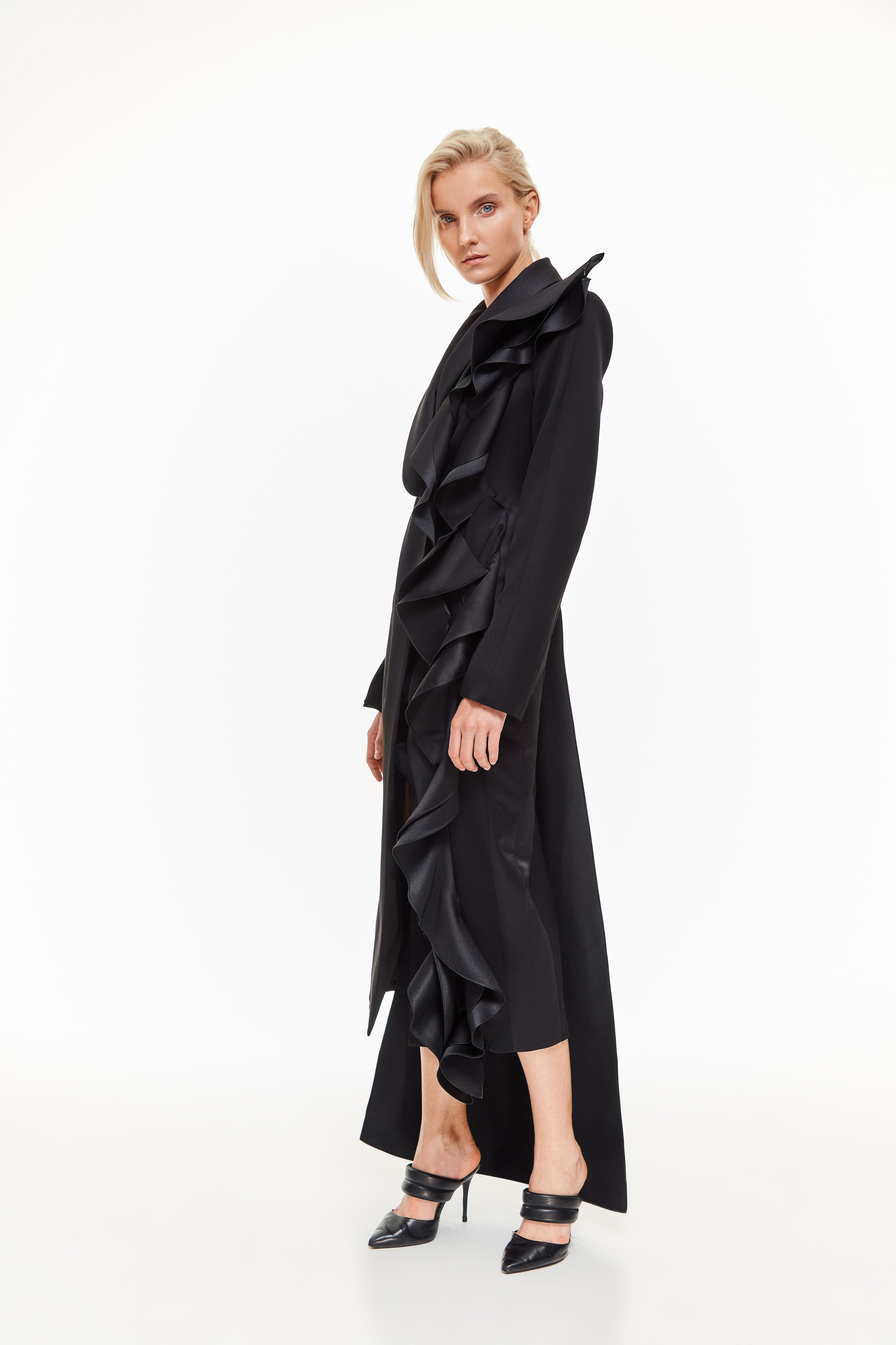 Tuxedo dress with ruffles