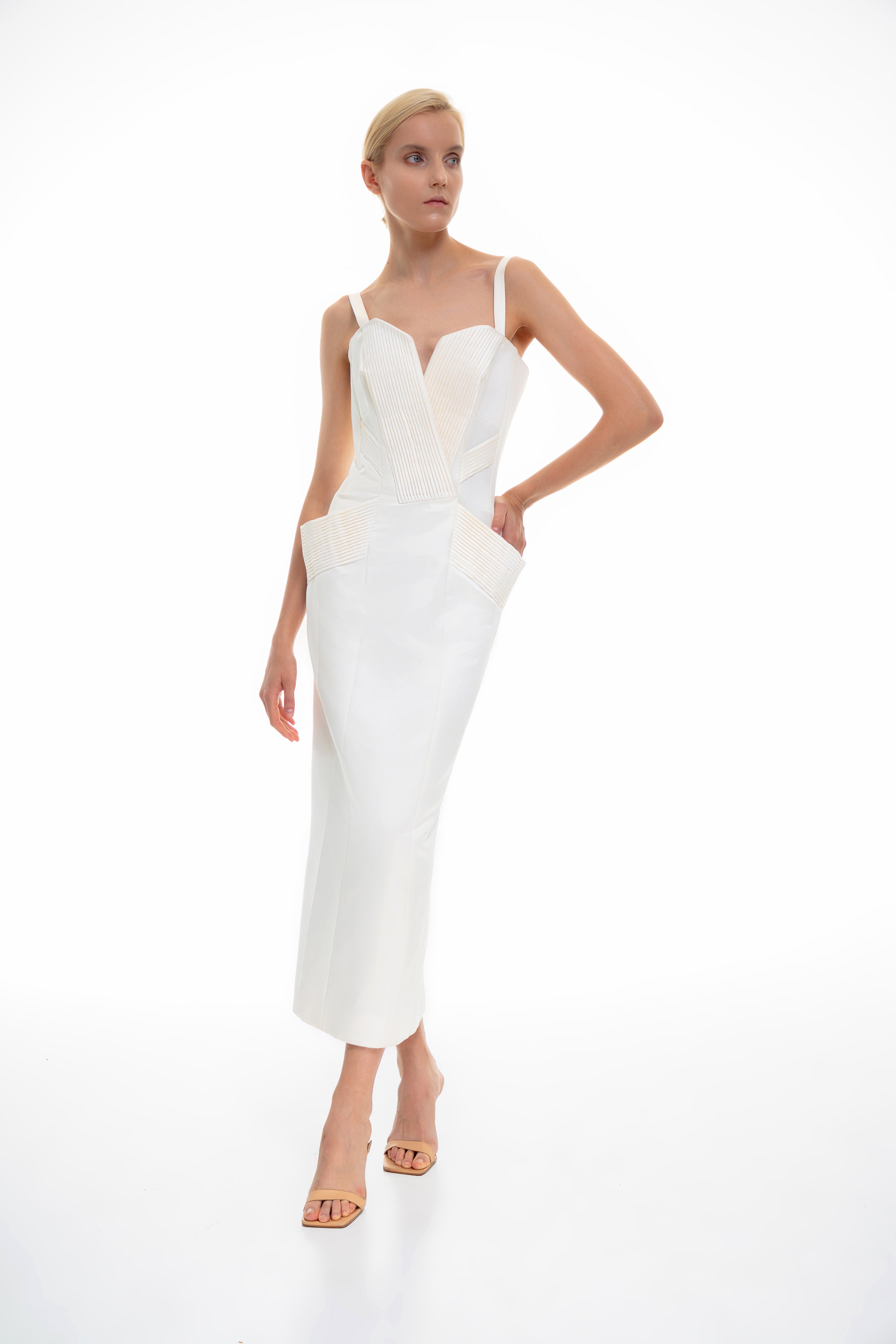 Pleted details pencil dress
