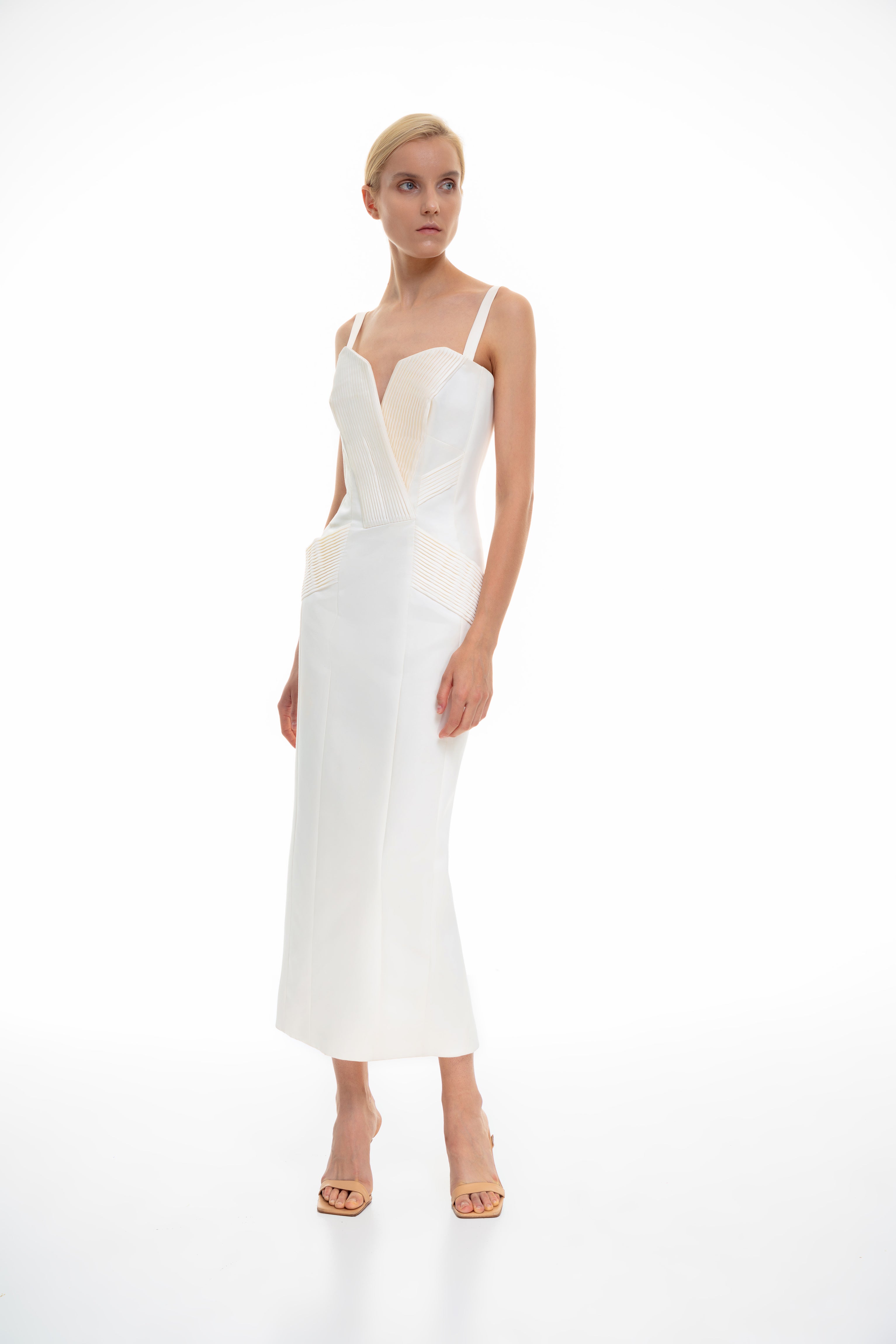 Pleted details pencil dress