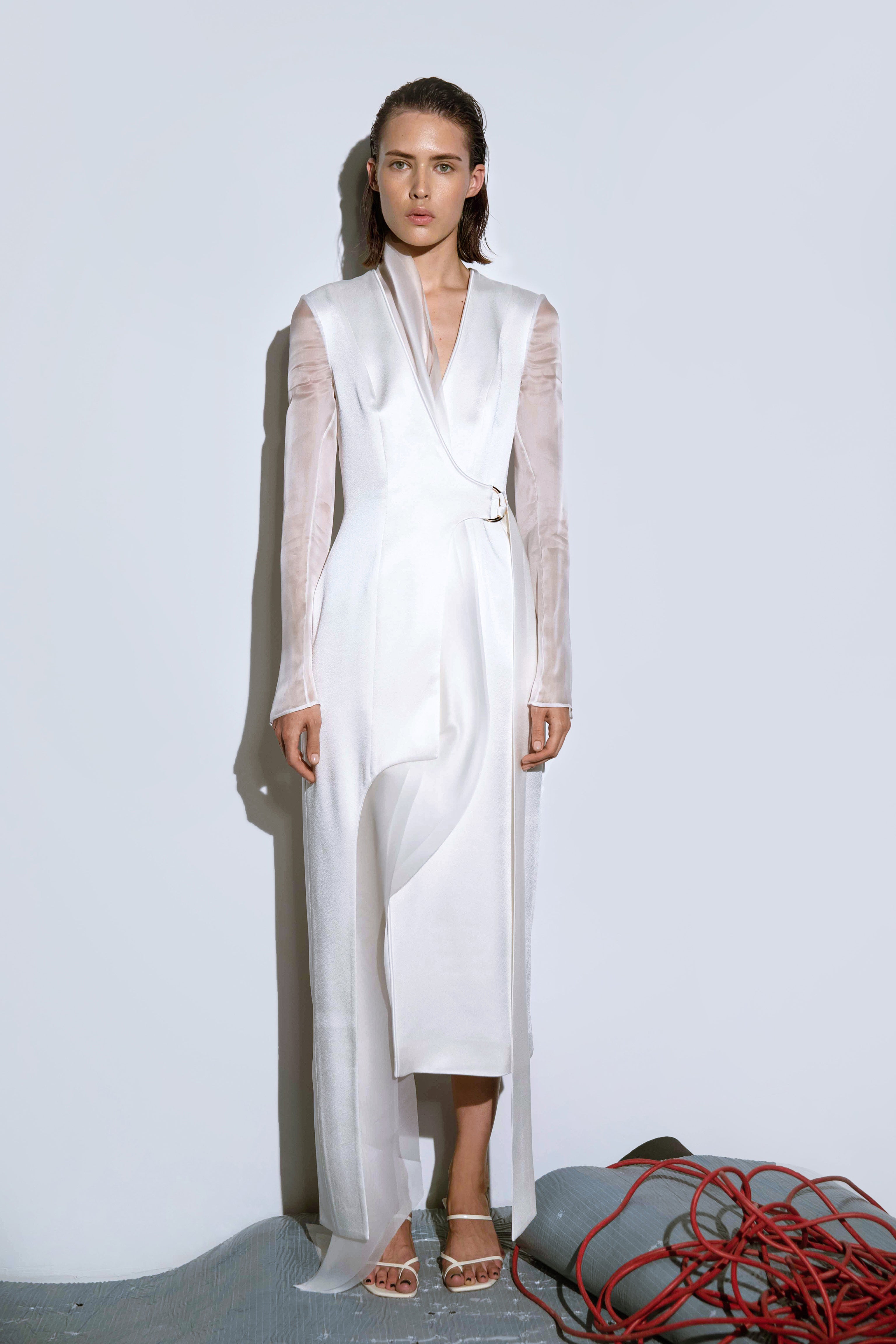 Tuxedo dress with organza layers