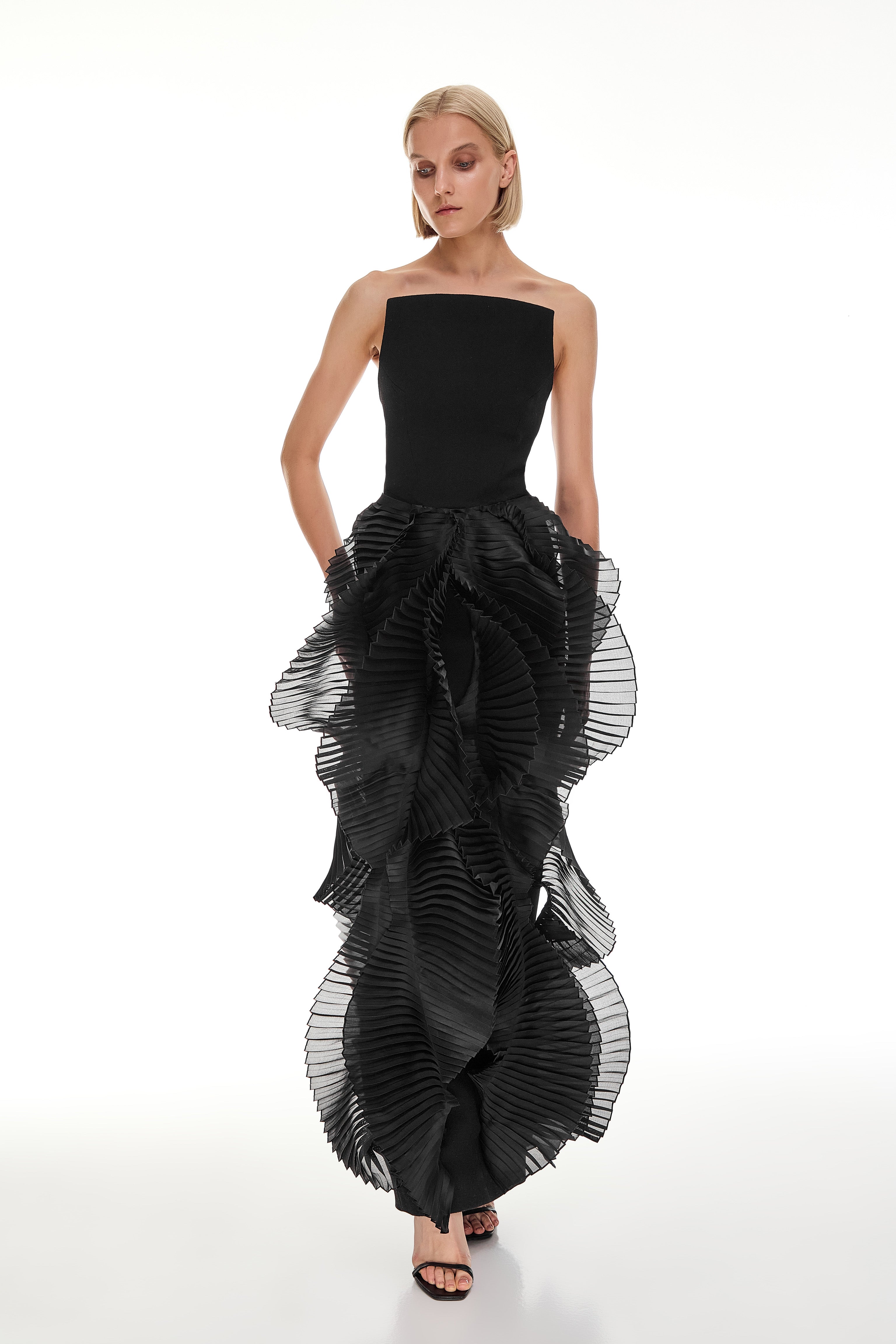 Electra pleated maxi gown