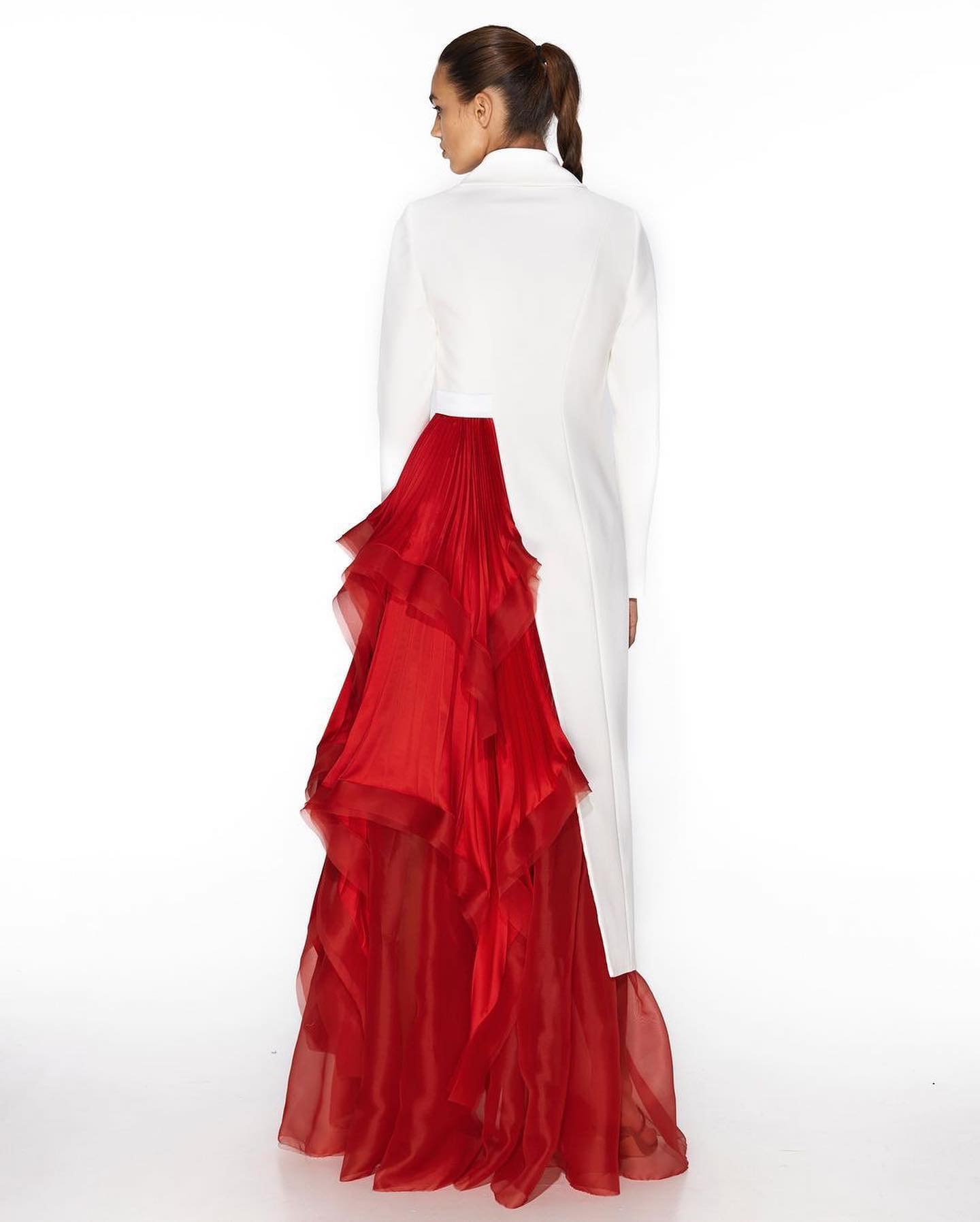 Apache collar gown with sheer organza layers