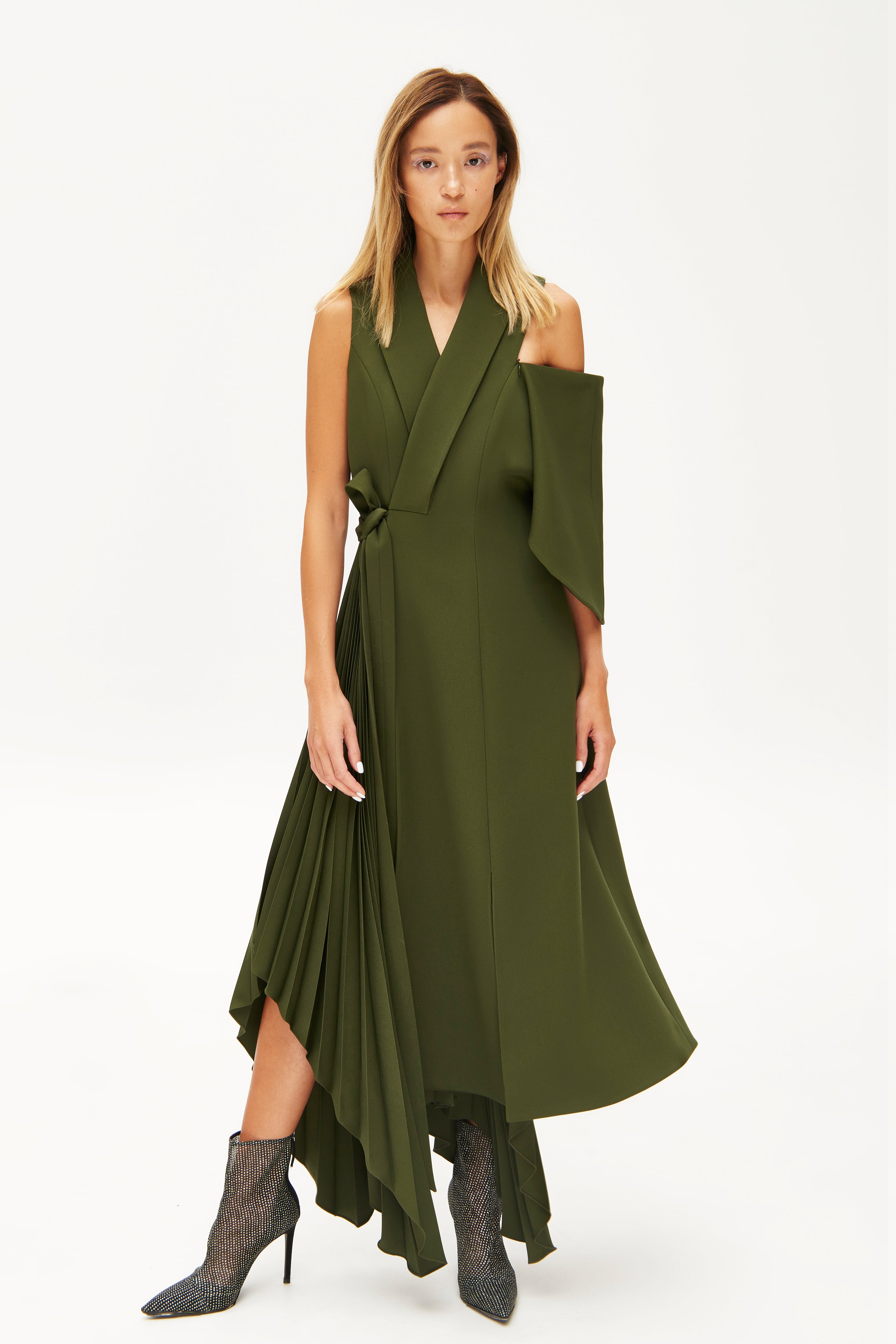 Asymmetric pleated side dress