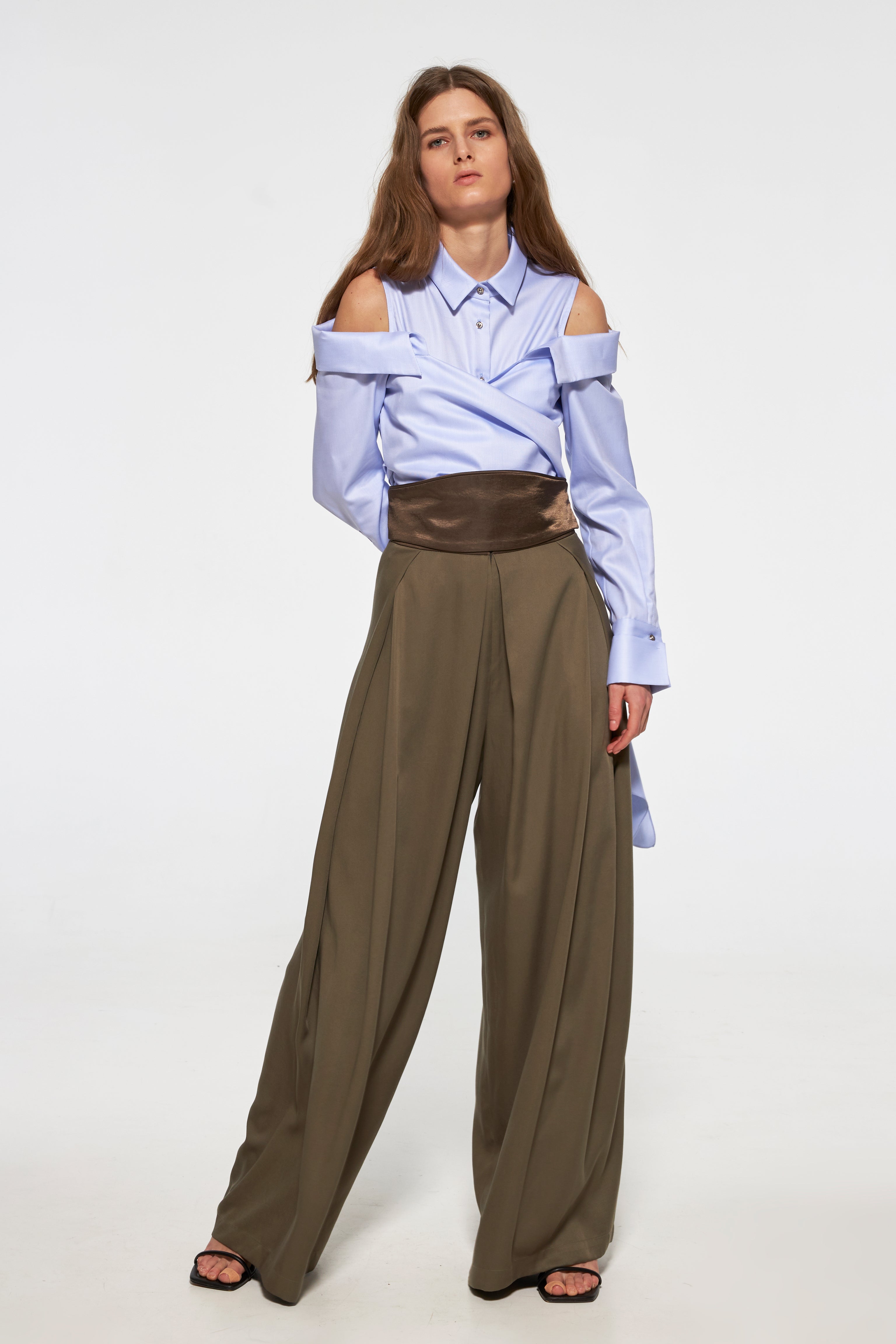 Palazzo pants with a satin belt