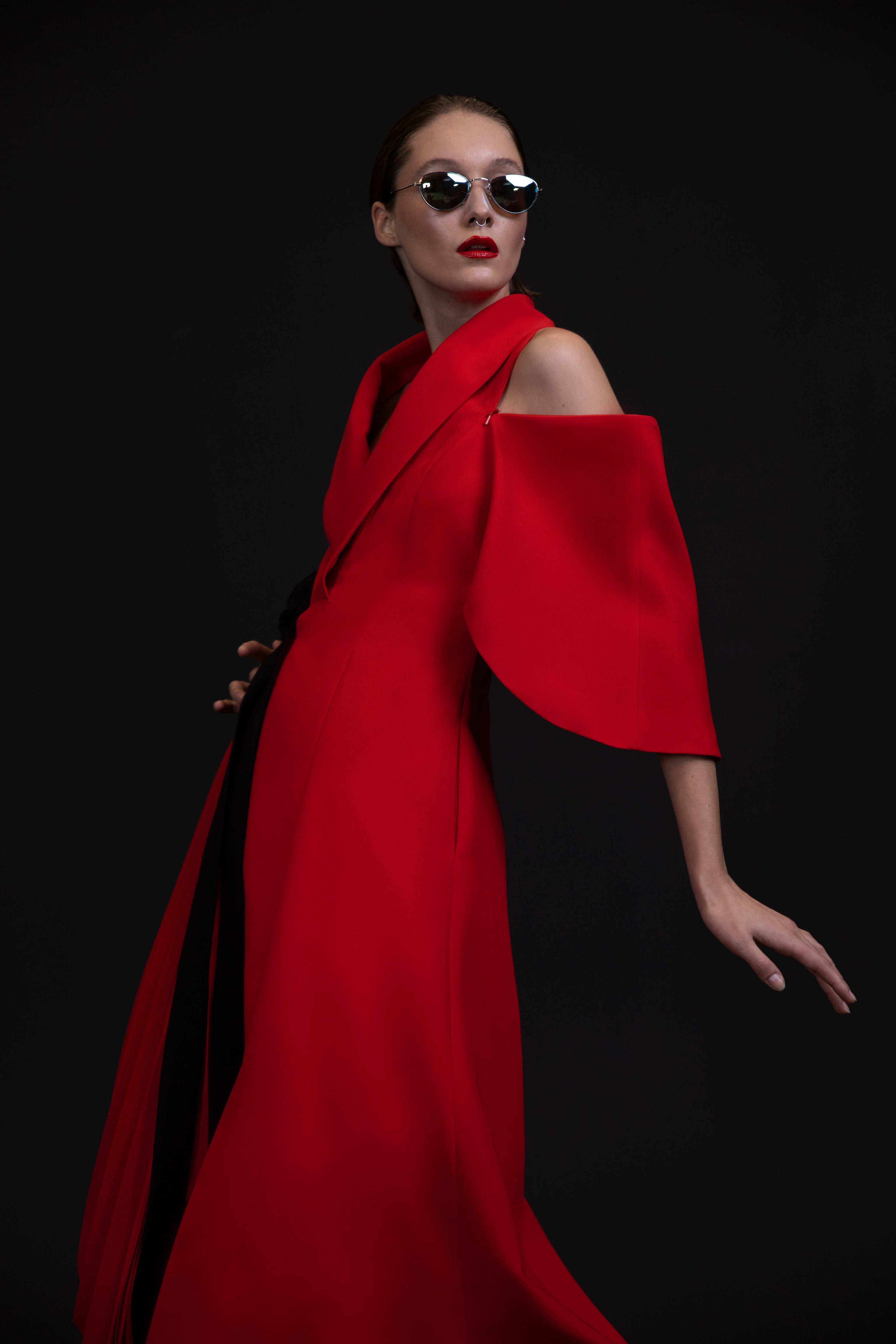 Pleated side dress with sleeve