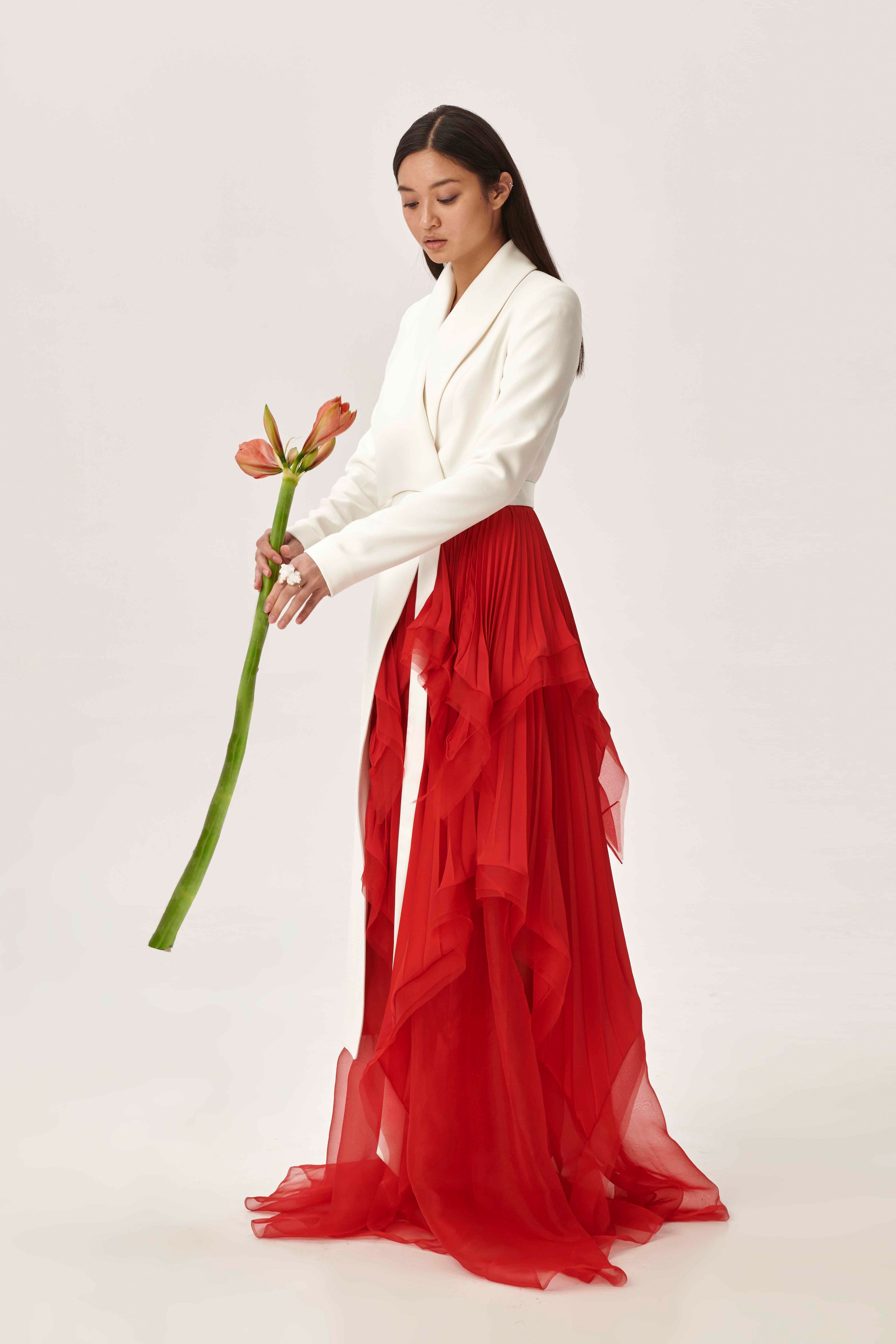 Apache collar gown with organza layers