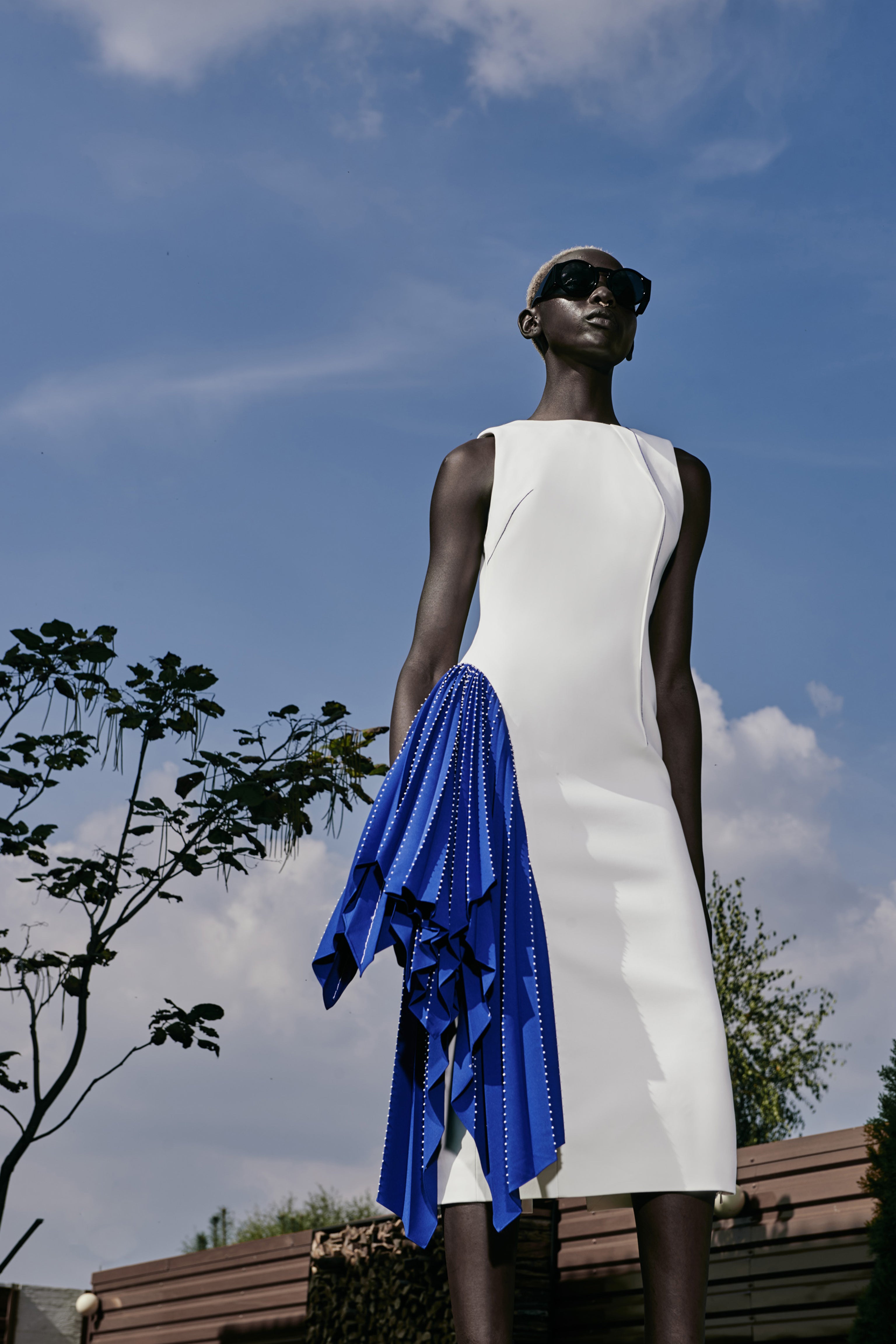 Arches pleats pencil dress