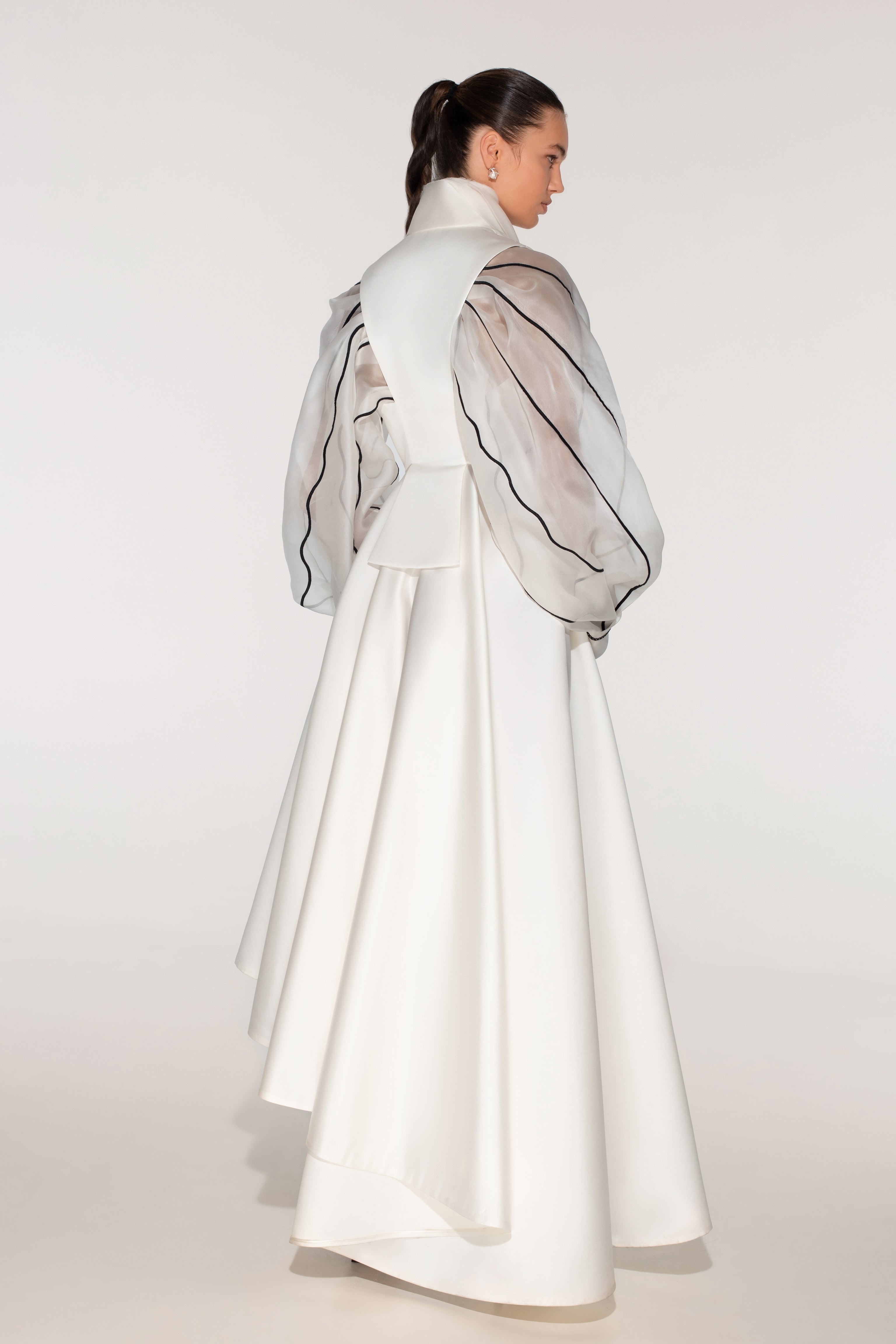 Waterfall gown with sleeves