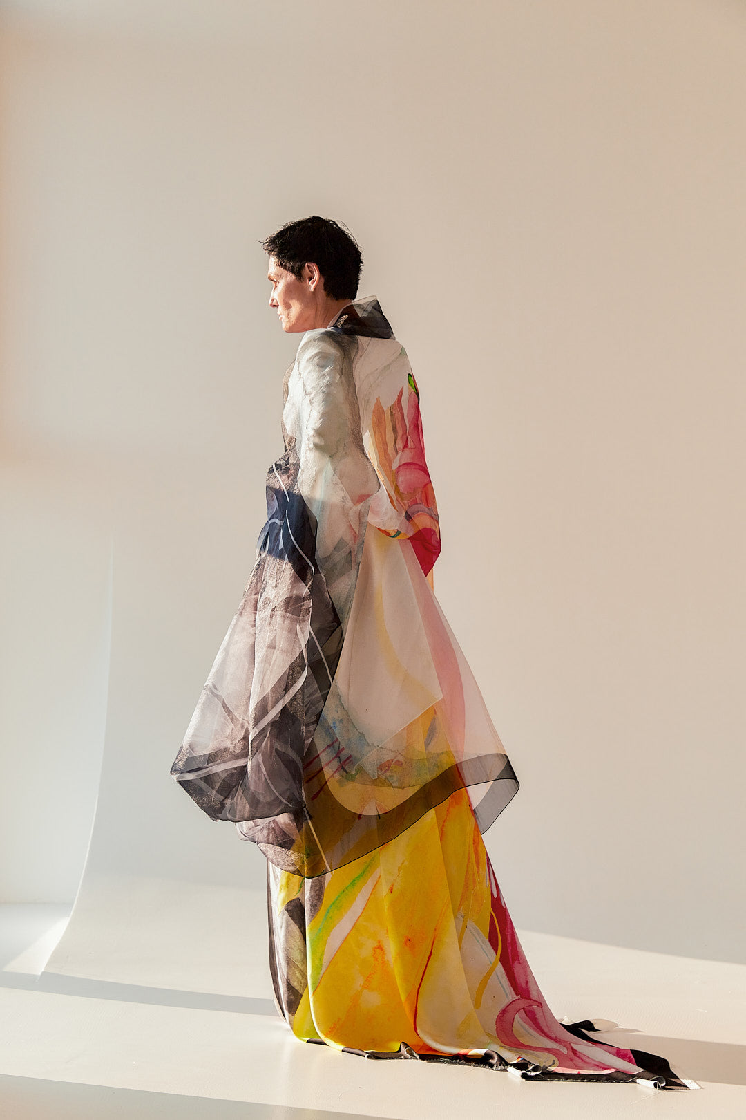 Layered Organza Gown-Set: Long Jacket & Skirt