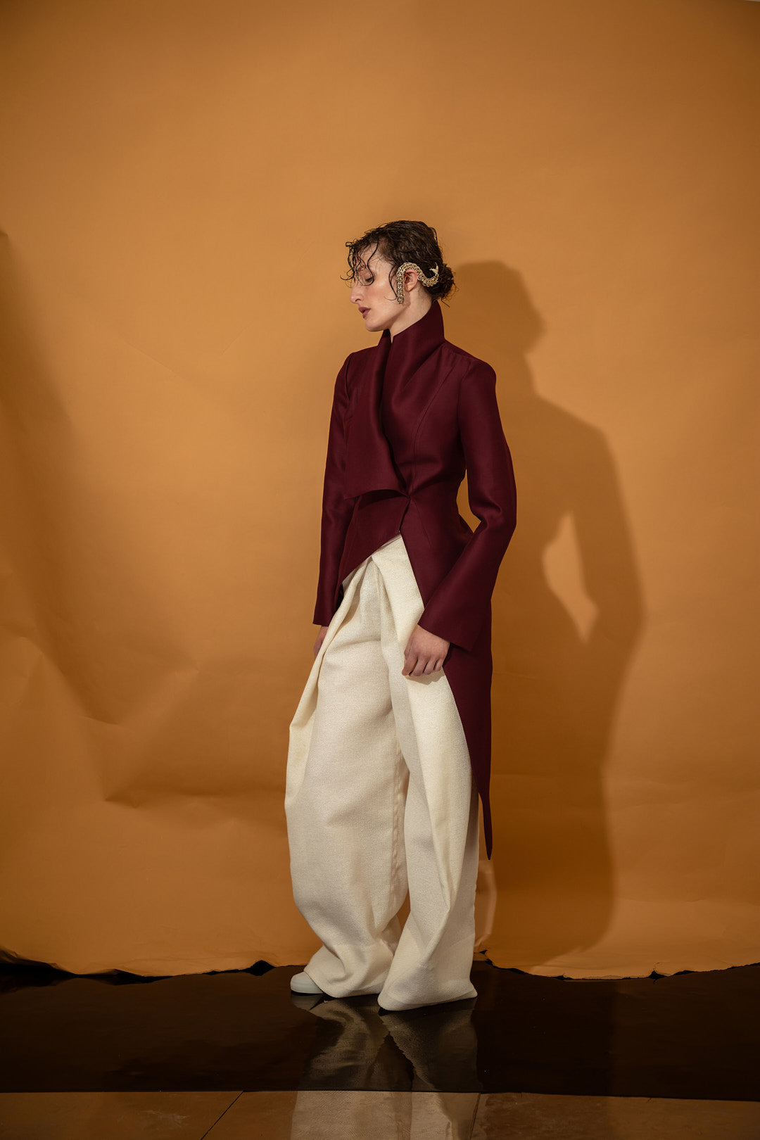 Sculpted Asymmetric Burgundi Jacket