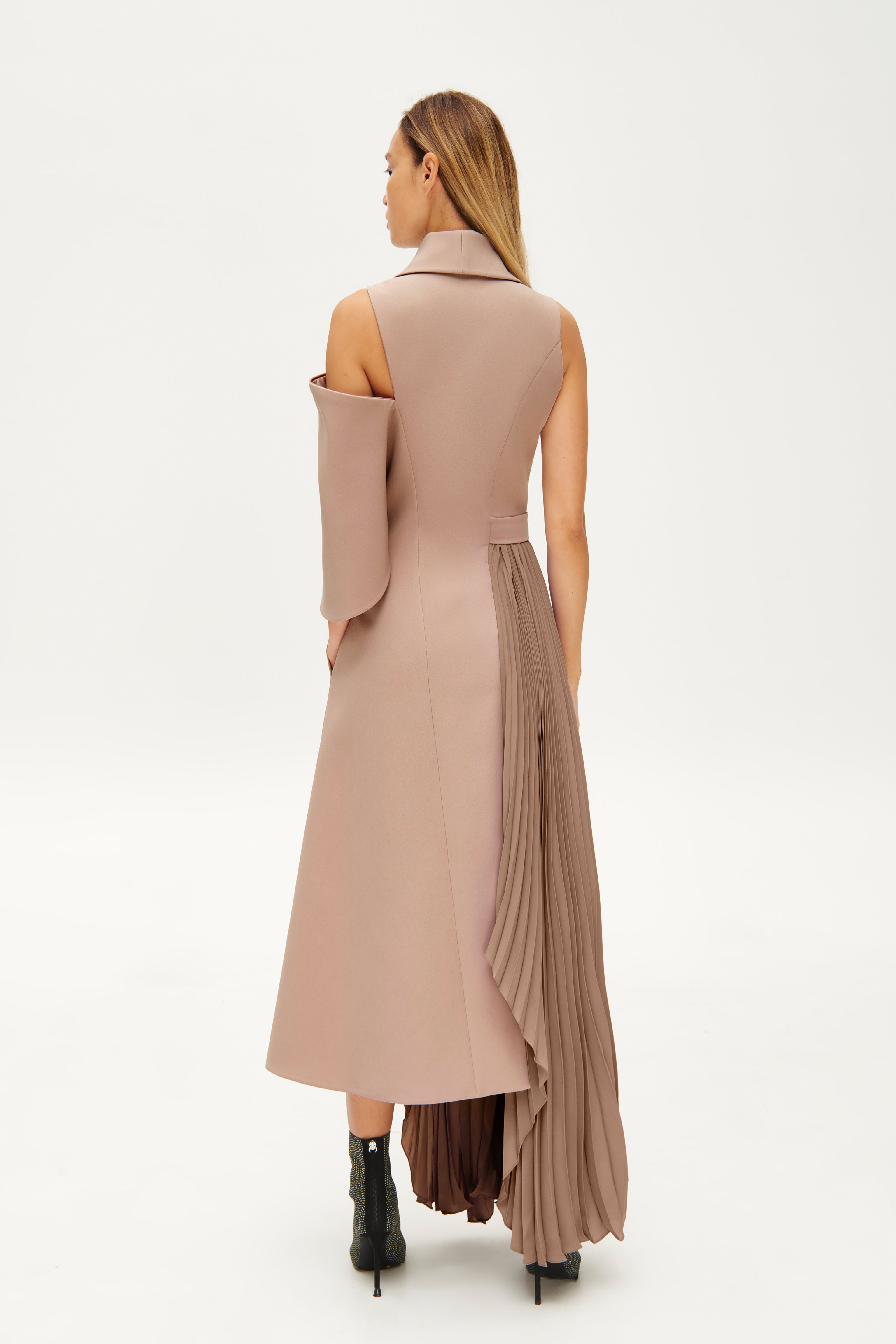 Asymmetric pleated side dress