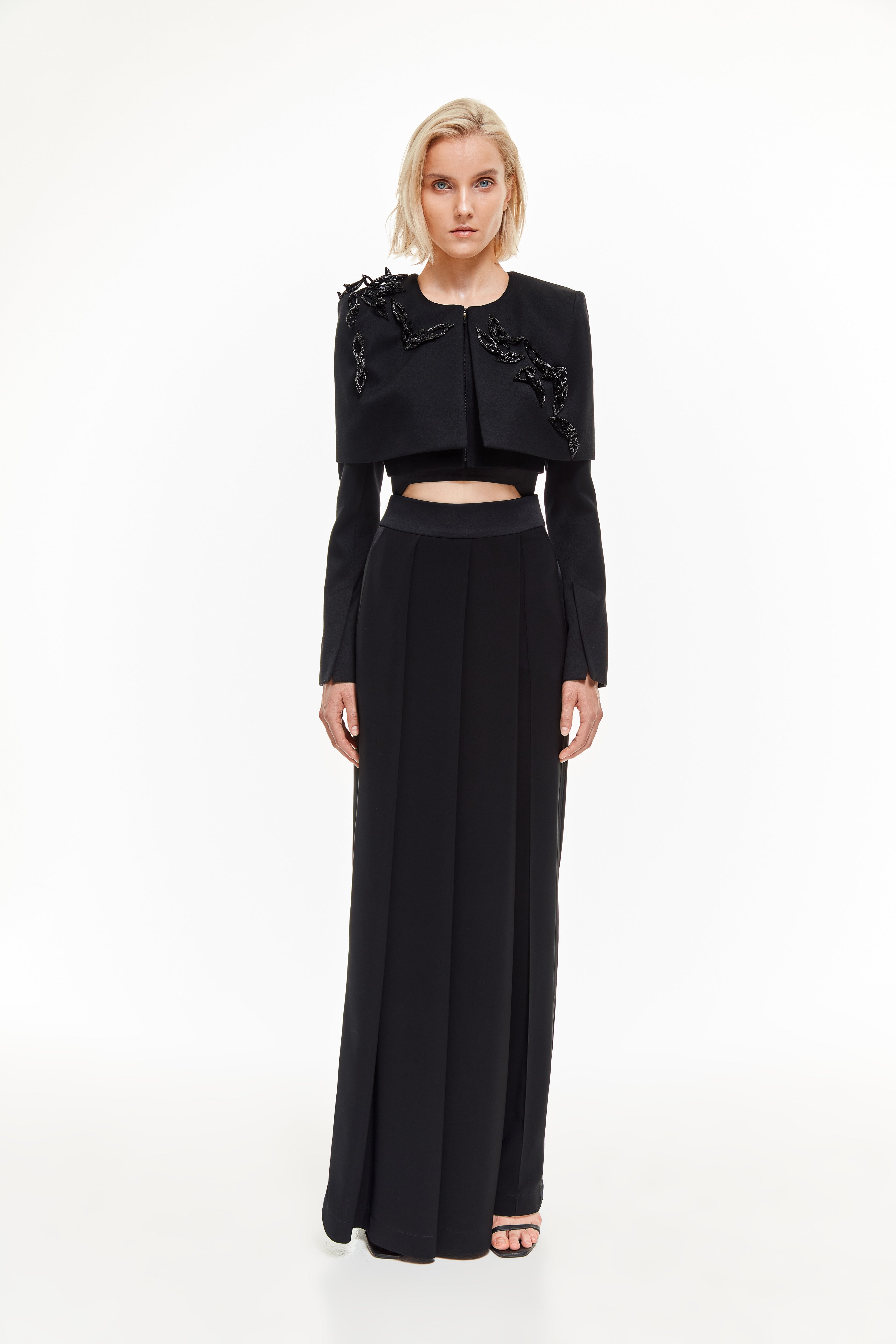 Hand emvroidered leeves short caped jacket