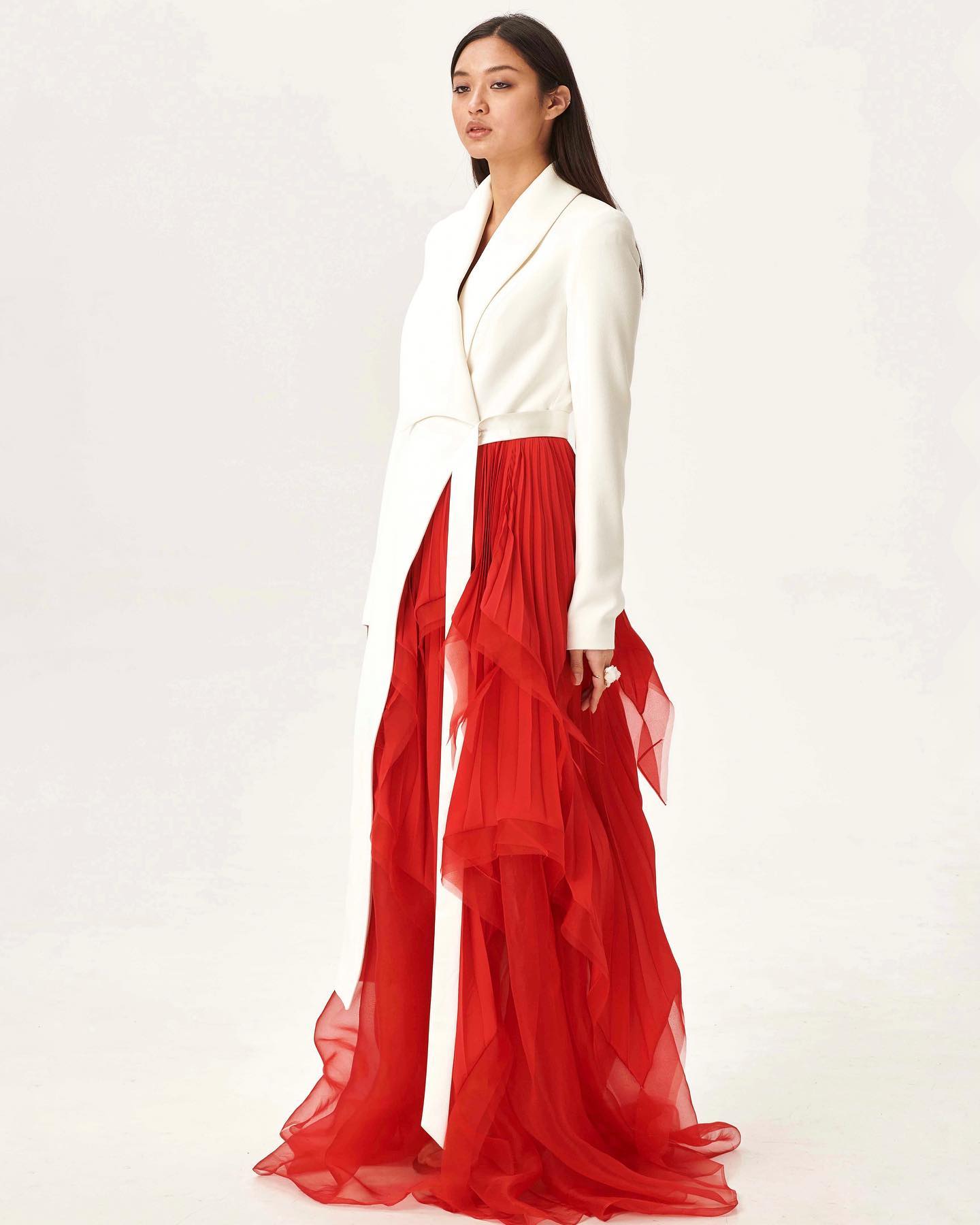 Apache collar gown with sheer organza layers