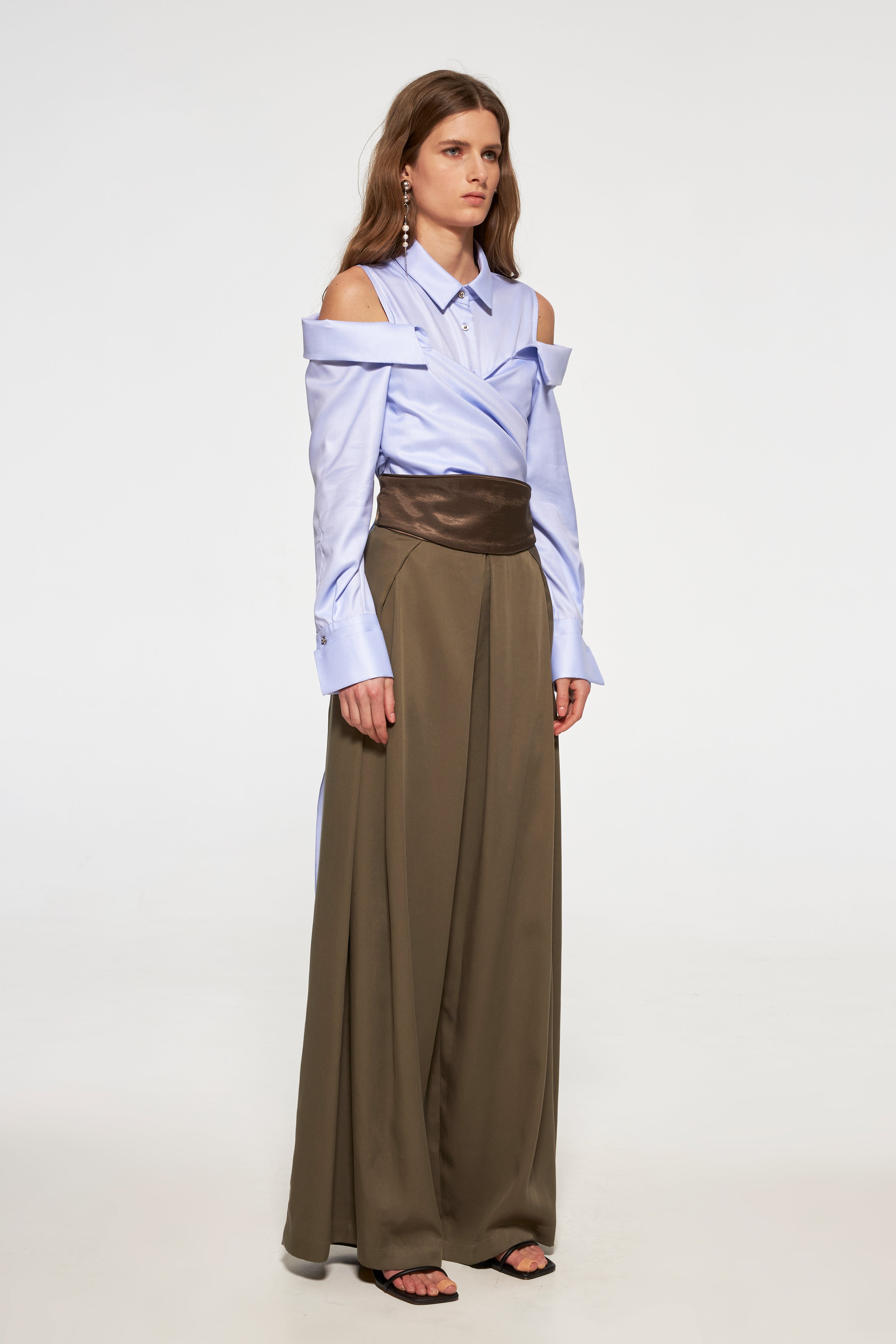 Palazzo pants with a satin belt