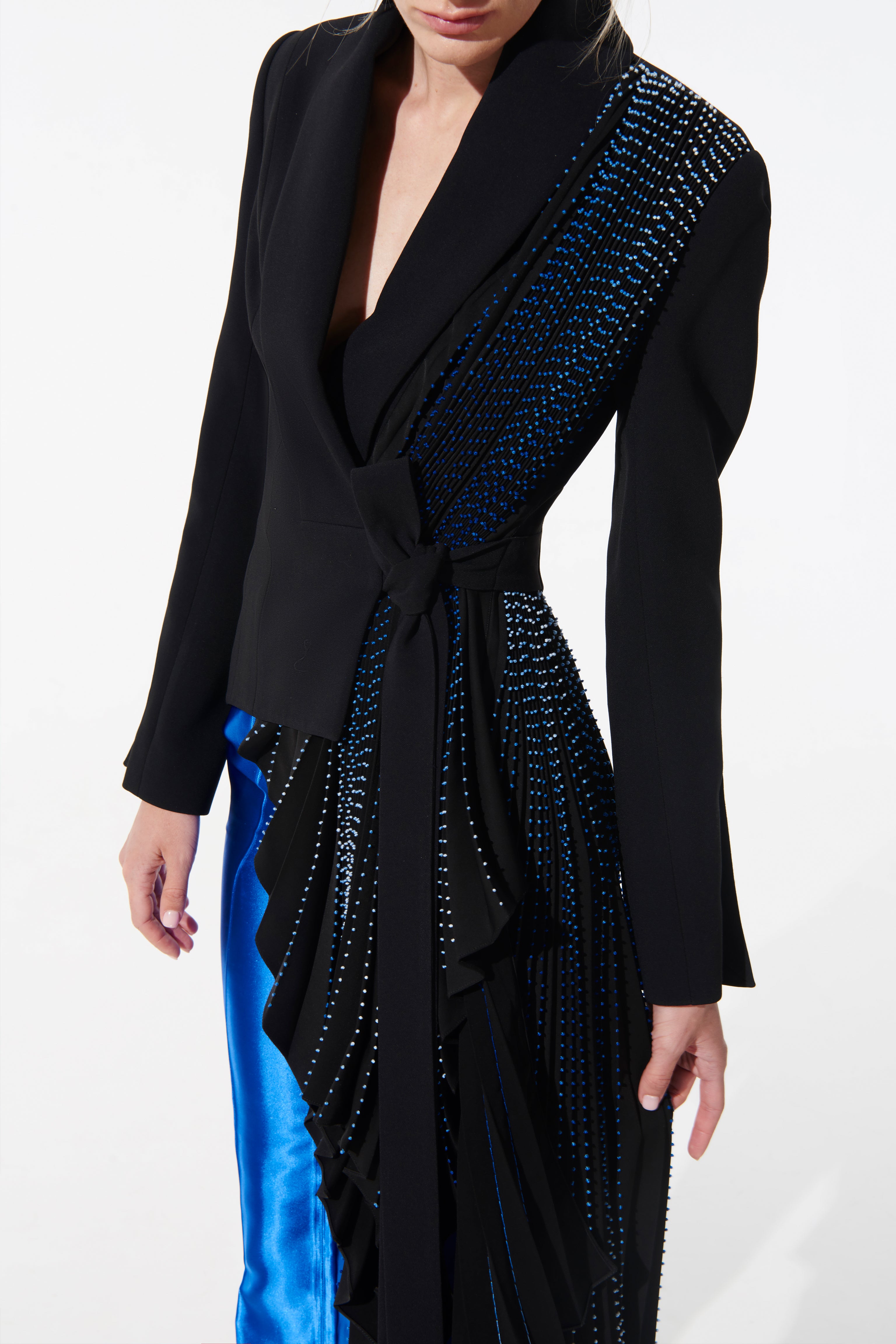 Signature tuxedo jacket with soft gradient embroidered pleats