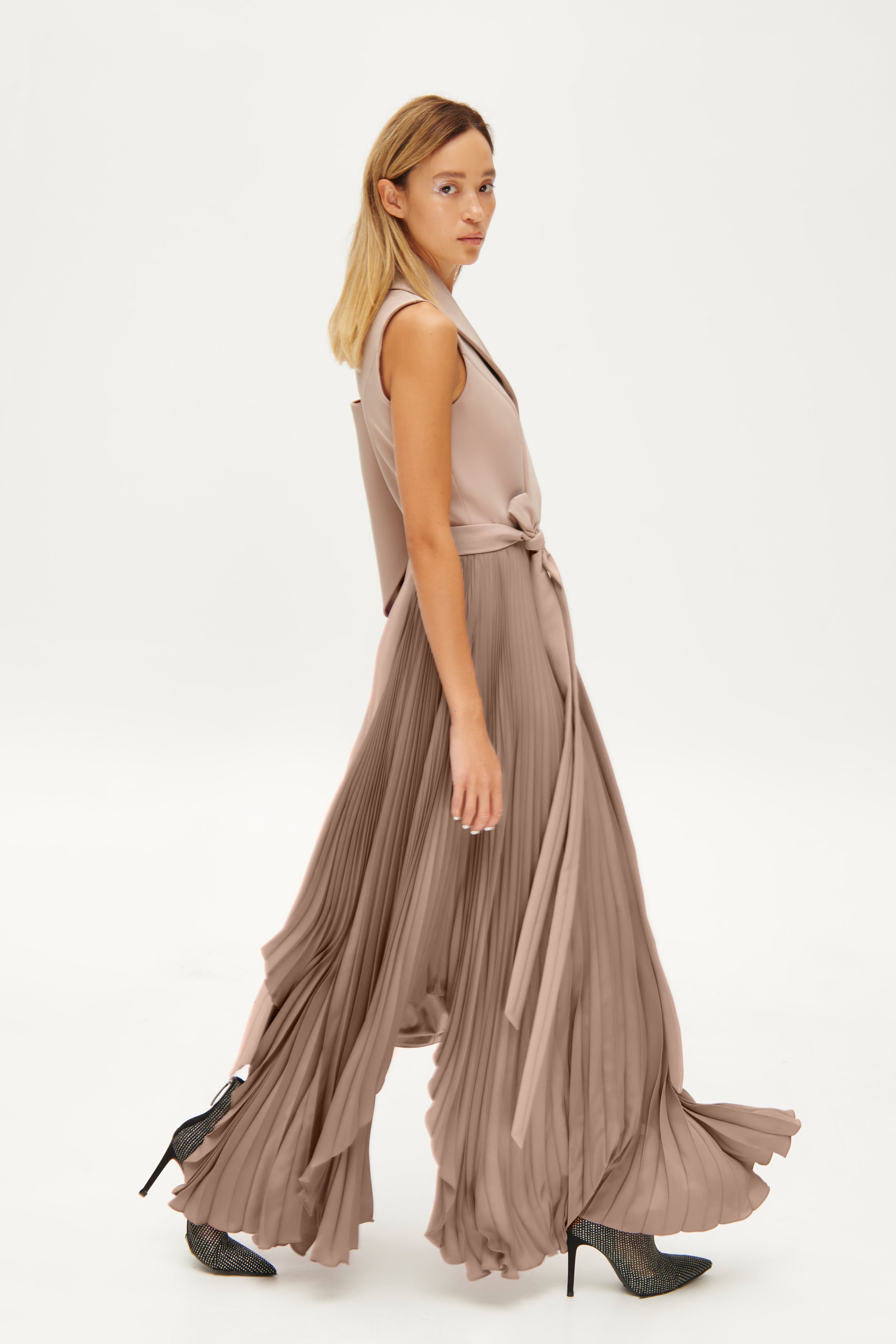 Asymmetric pleated side dress
