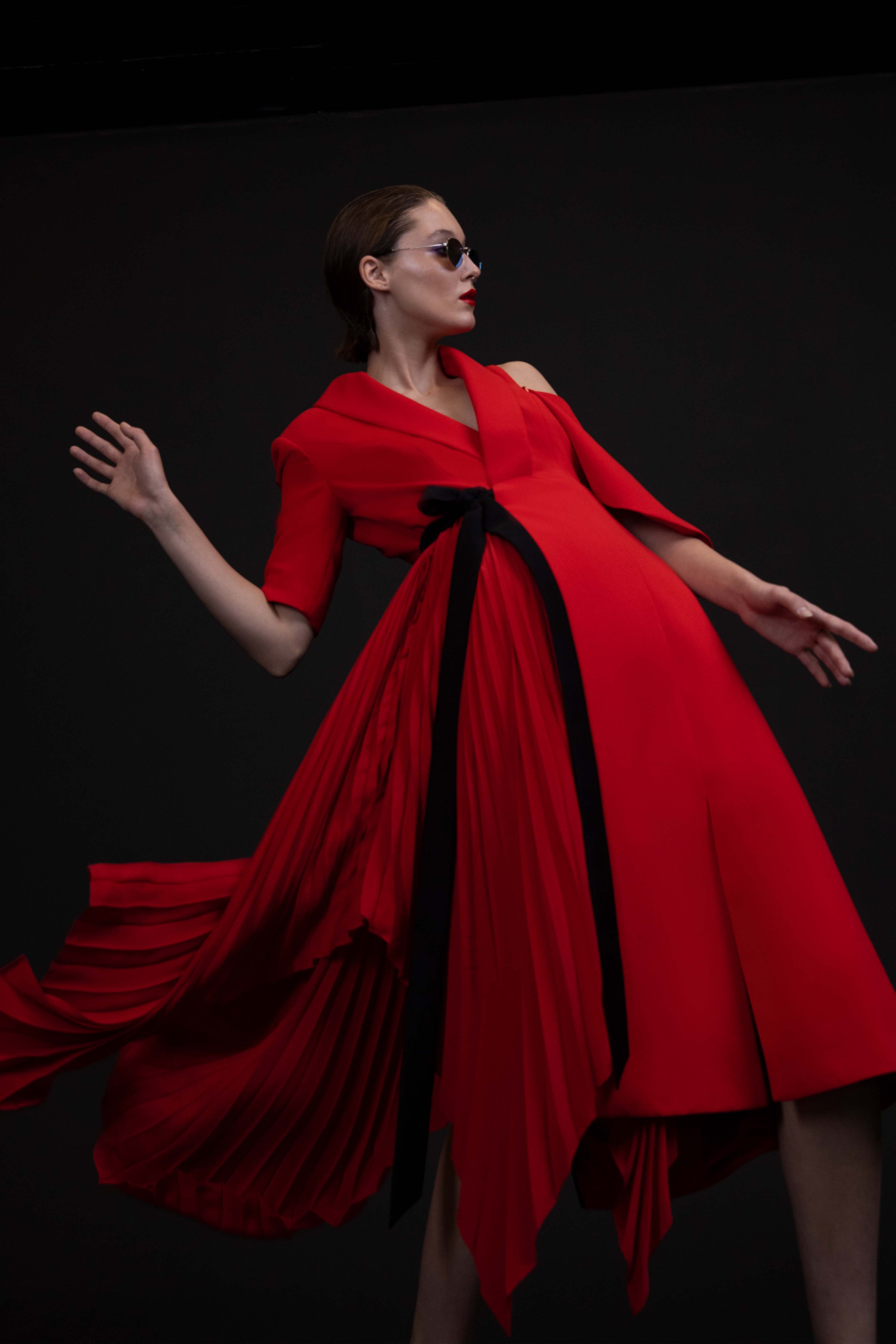 Pleated side dress with sleeve