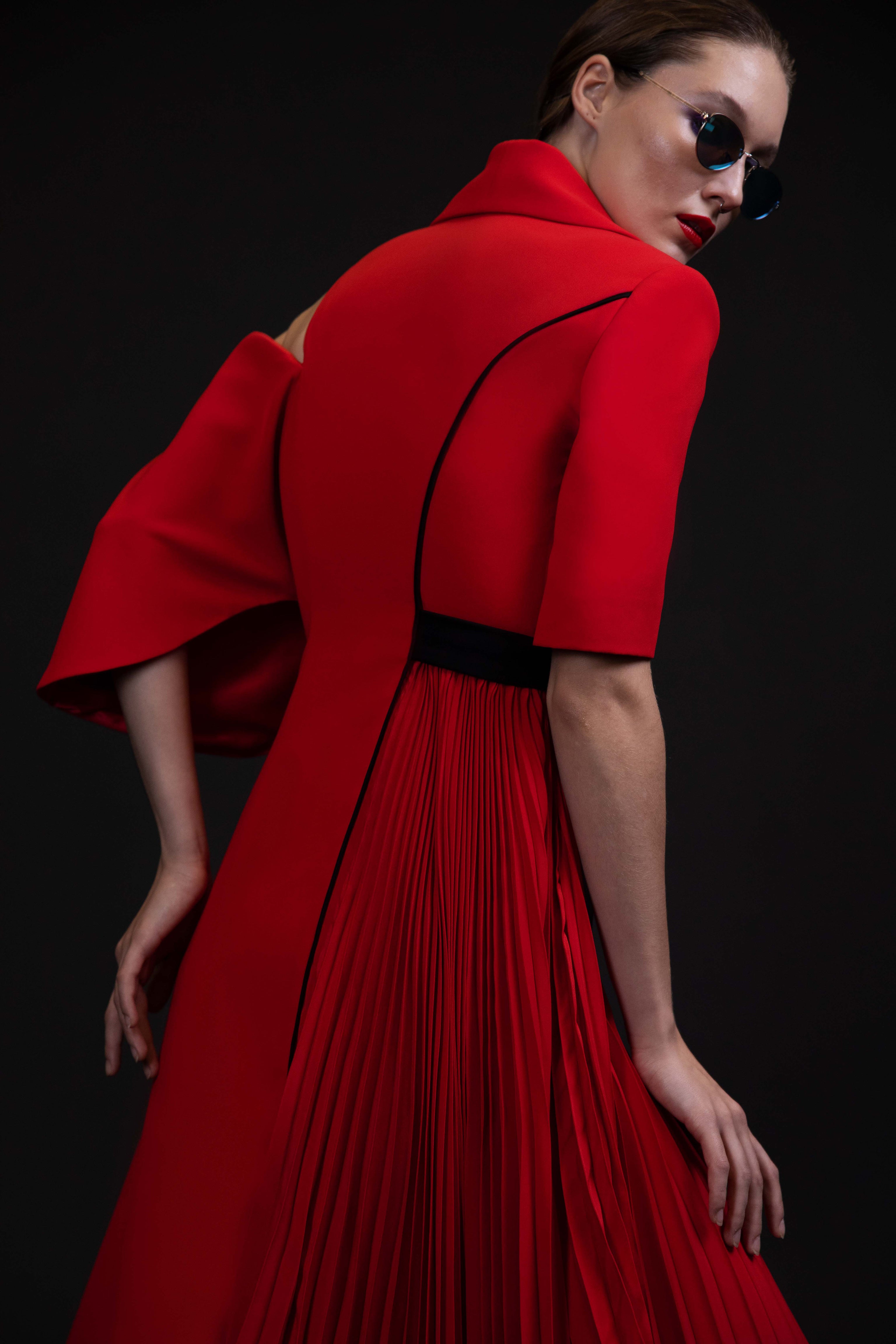 Pleated side dress with sleeve