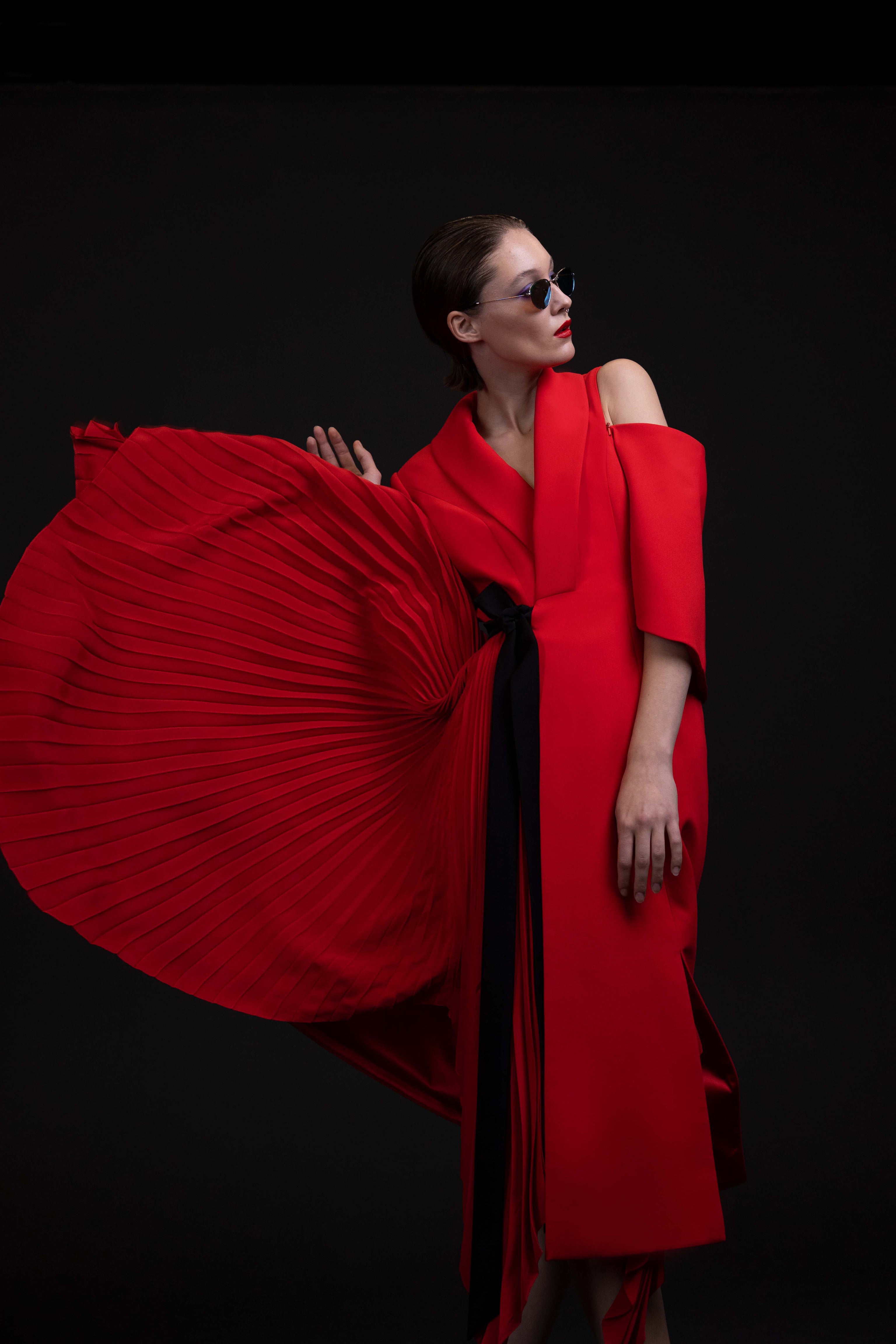 Pleated side dress with sleeve