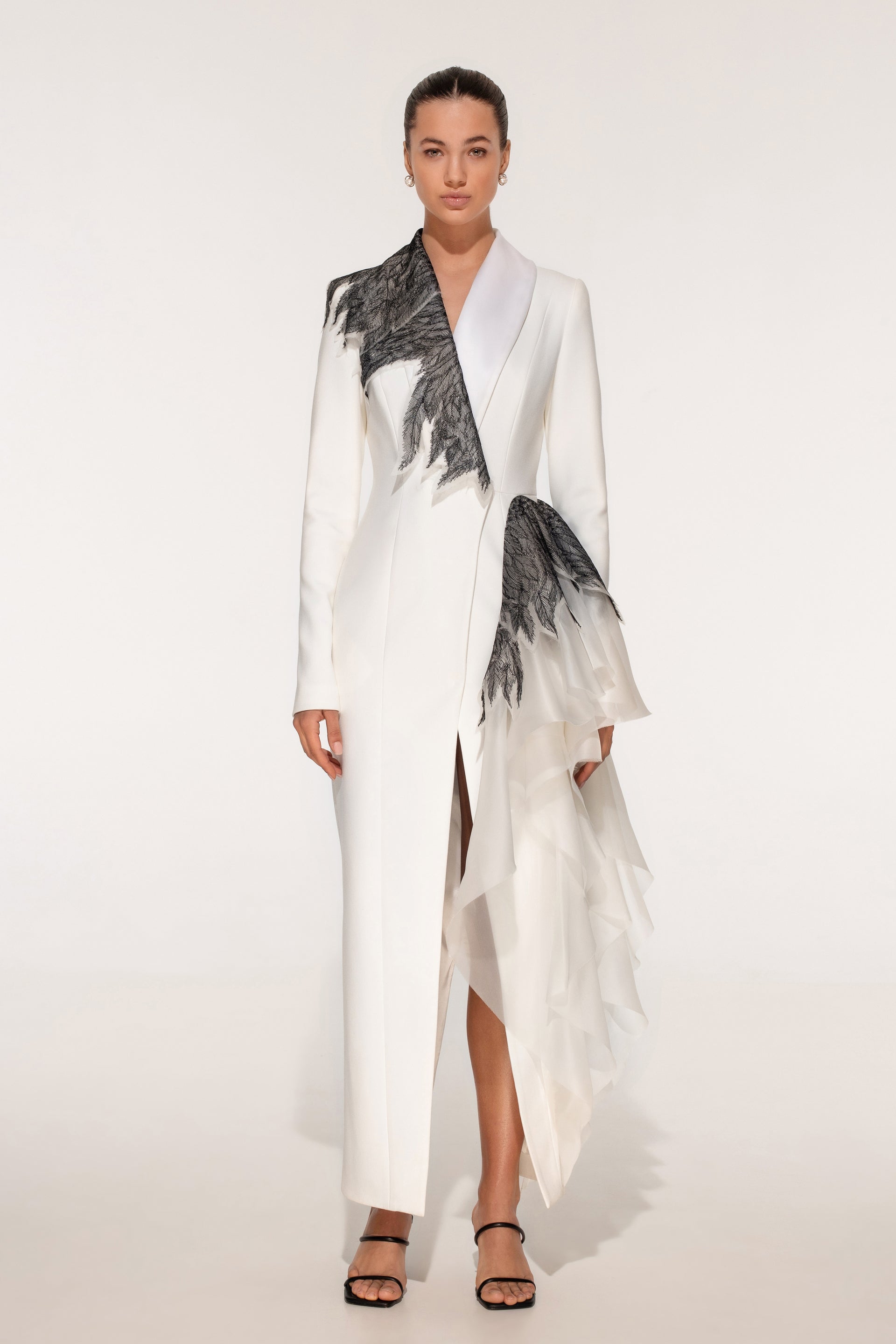 white christmas dresses Wanda white glittered floral-appliqué knit maxi dress